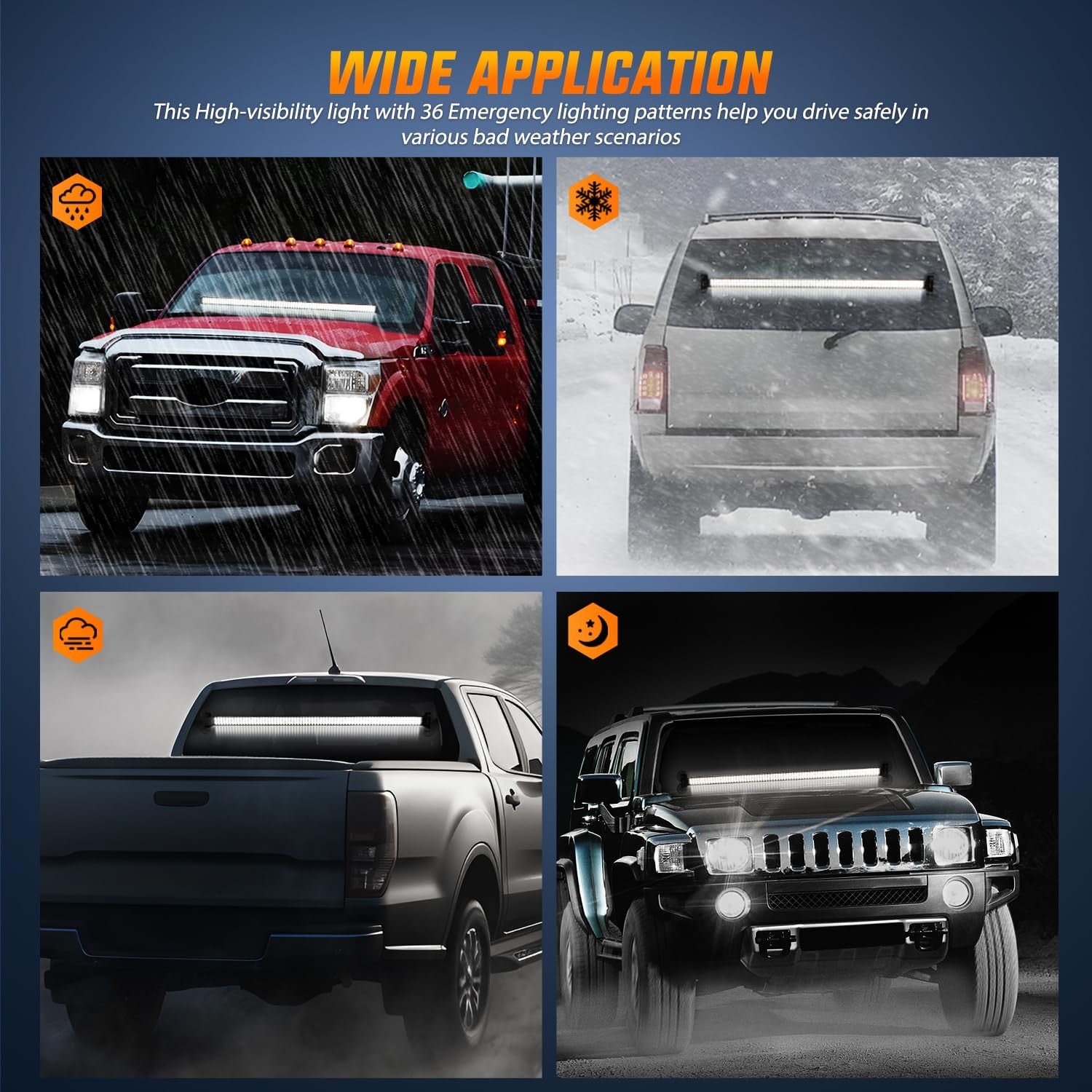 Nilight 144LED traffic advisor strobe light bar with controller, white emergency warning lights on vehicle rooftop.