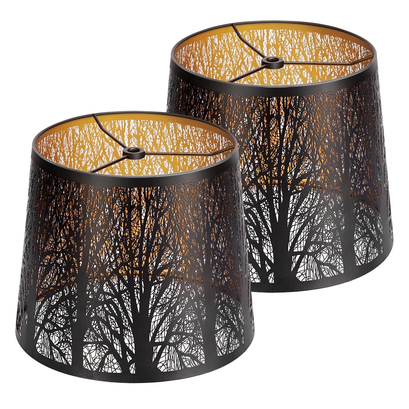 KOZEOTA metal drum lamp shades set of 2 with 7.9-inch top, 9.8-inch bottom, and 7.9-inch height, featuring sleek black finish.