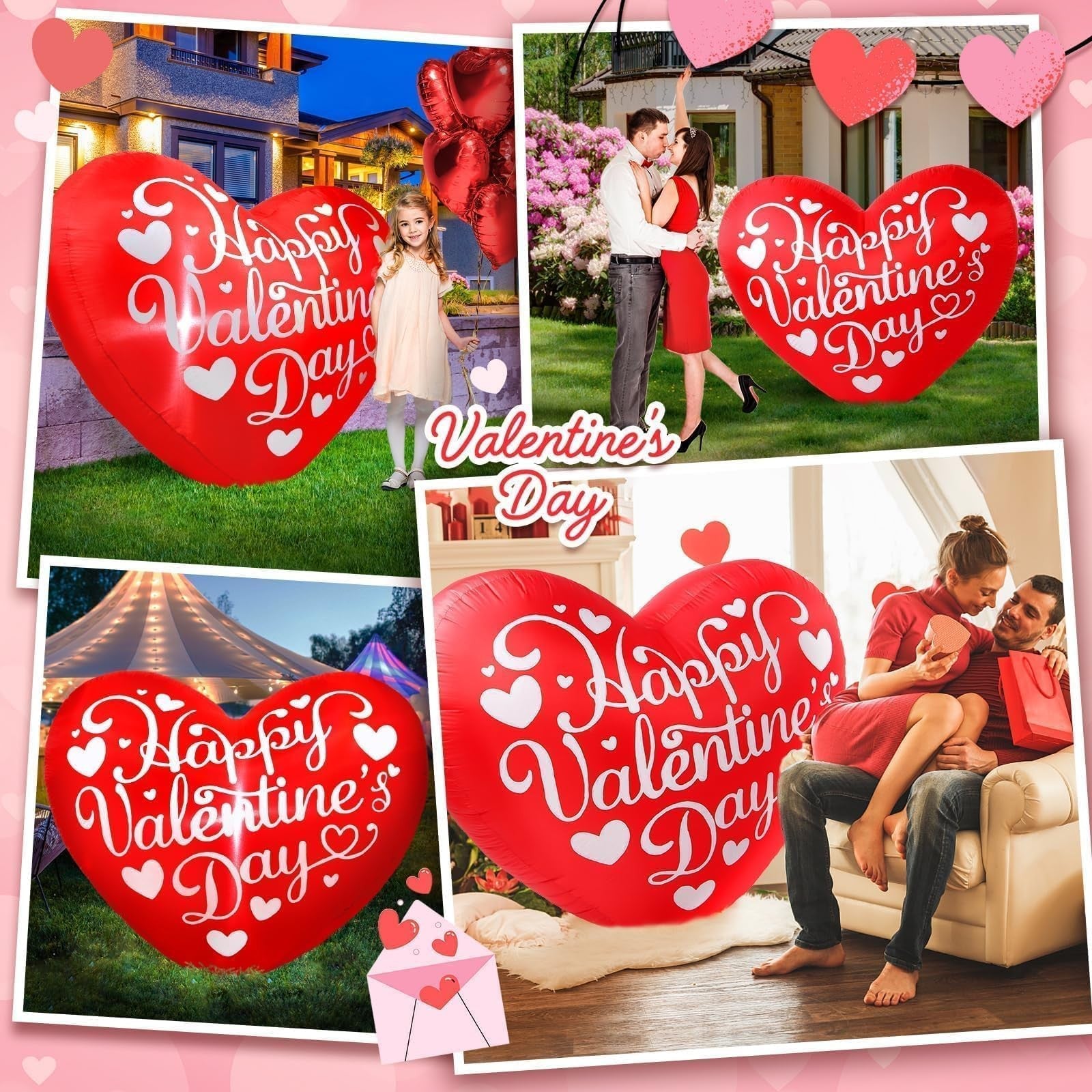 Red 5-foot Kofero Valentines inflatable love heart outdoor decoration with "Love" lettering, perfect for seasonal outdoor displays.