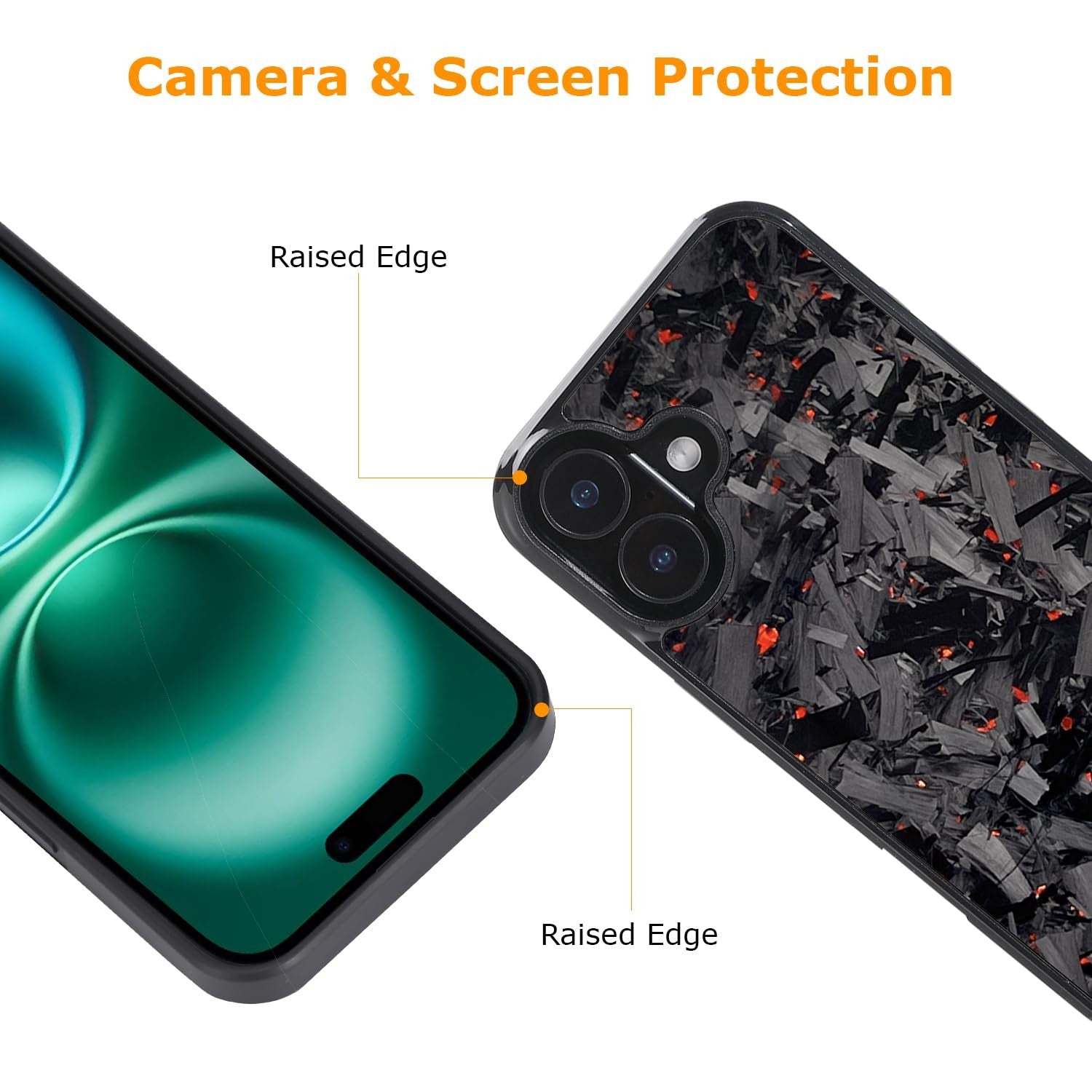 molzar Grip Series iPhone 16 case with forged carbon fiber and grippy edge, showing textured black material and slim protective design