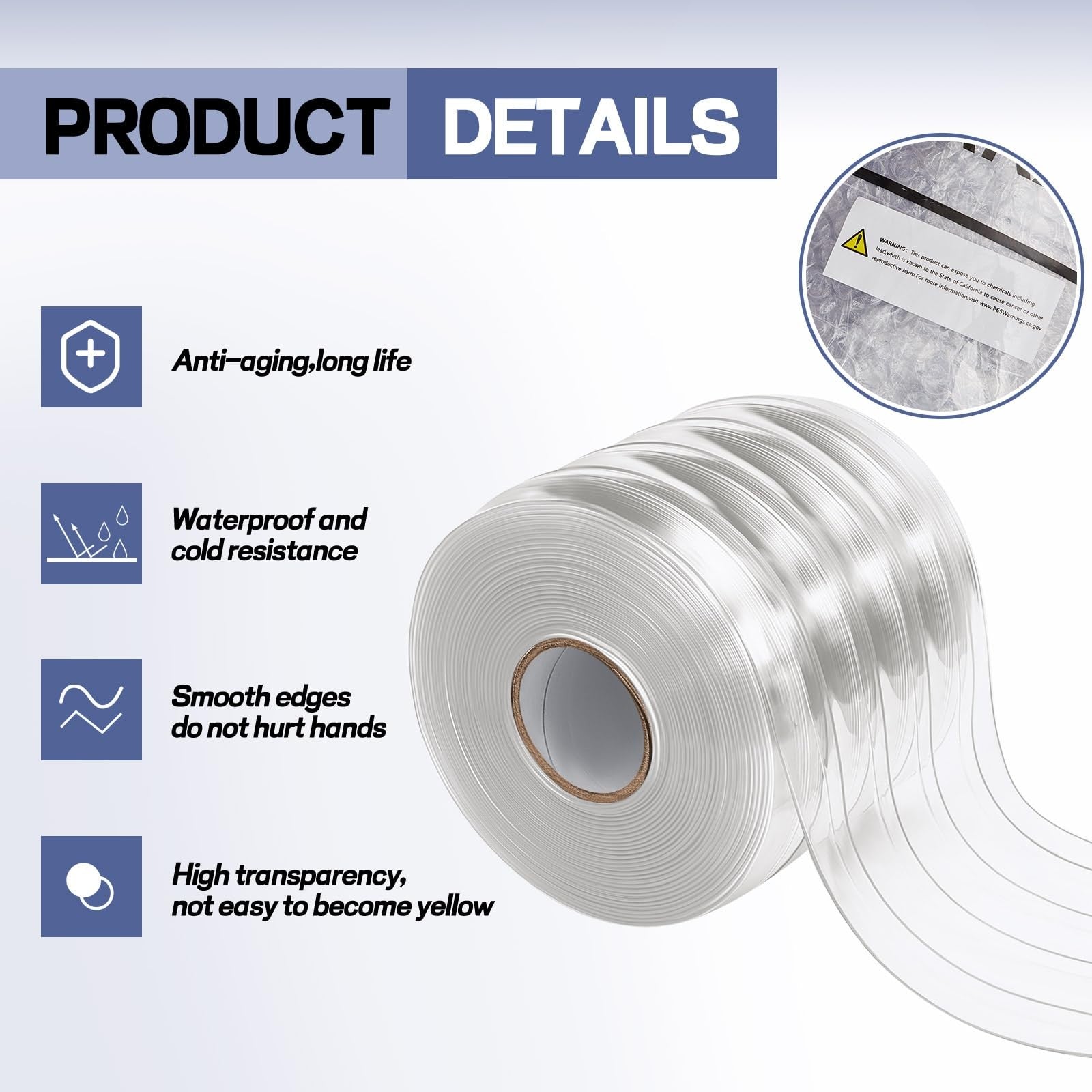 Moukeren plastic curtain strips roll, 50 ft x 8 in clear PVC strip curtain for industrial or commercial use