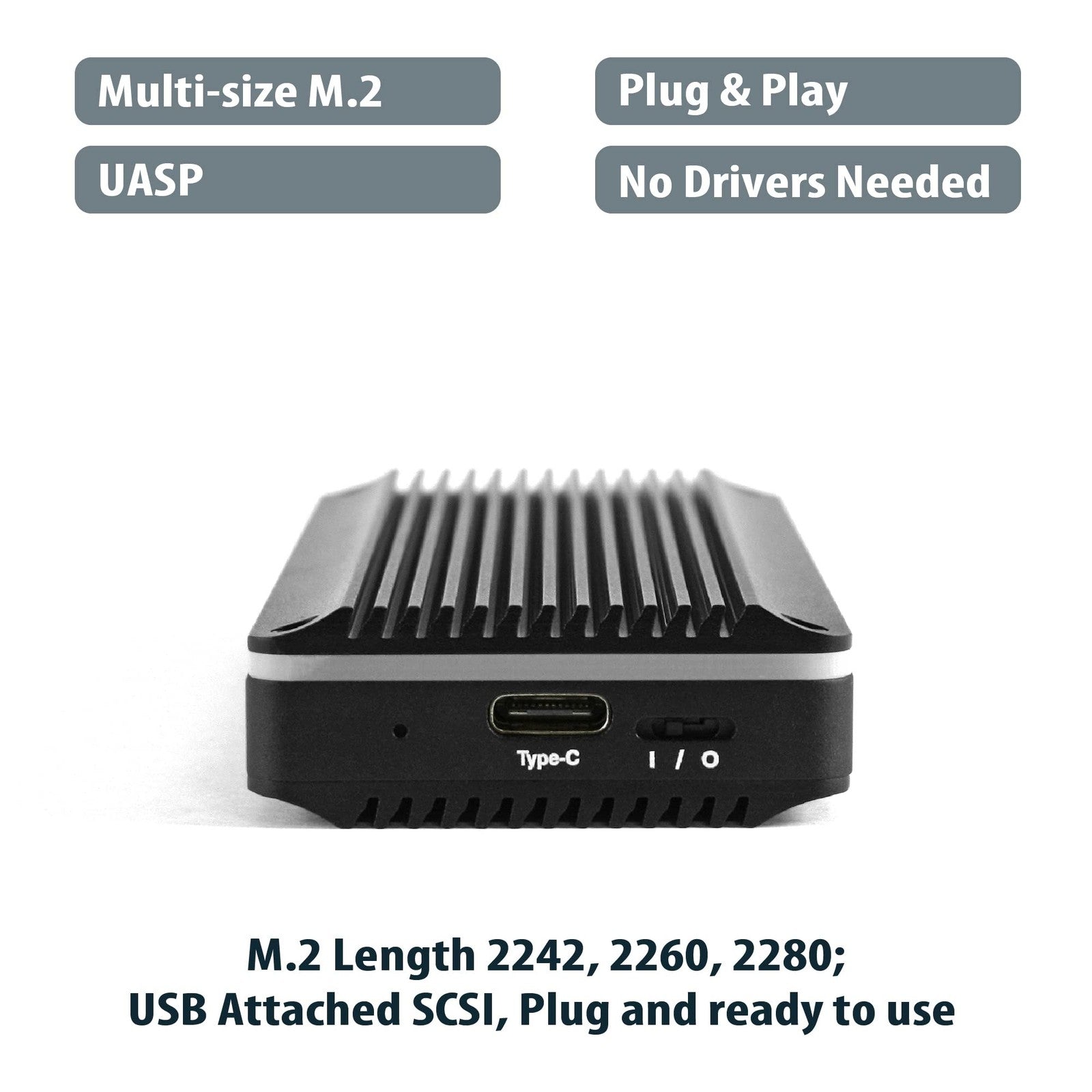 Vantec M.2 NVMe SSD to USB 3.1 Gen 2 Type C RGB enclosure in black, showing the portable SSD case with RGB lighting accents.
