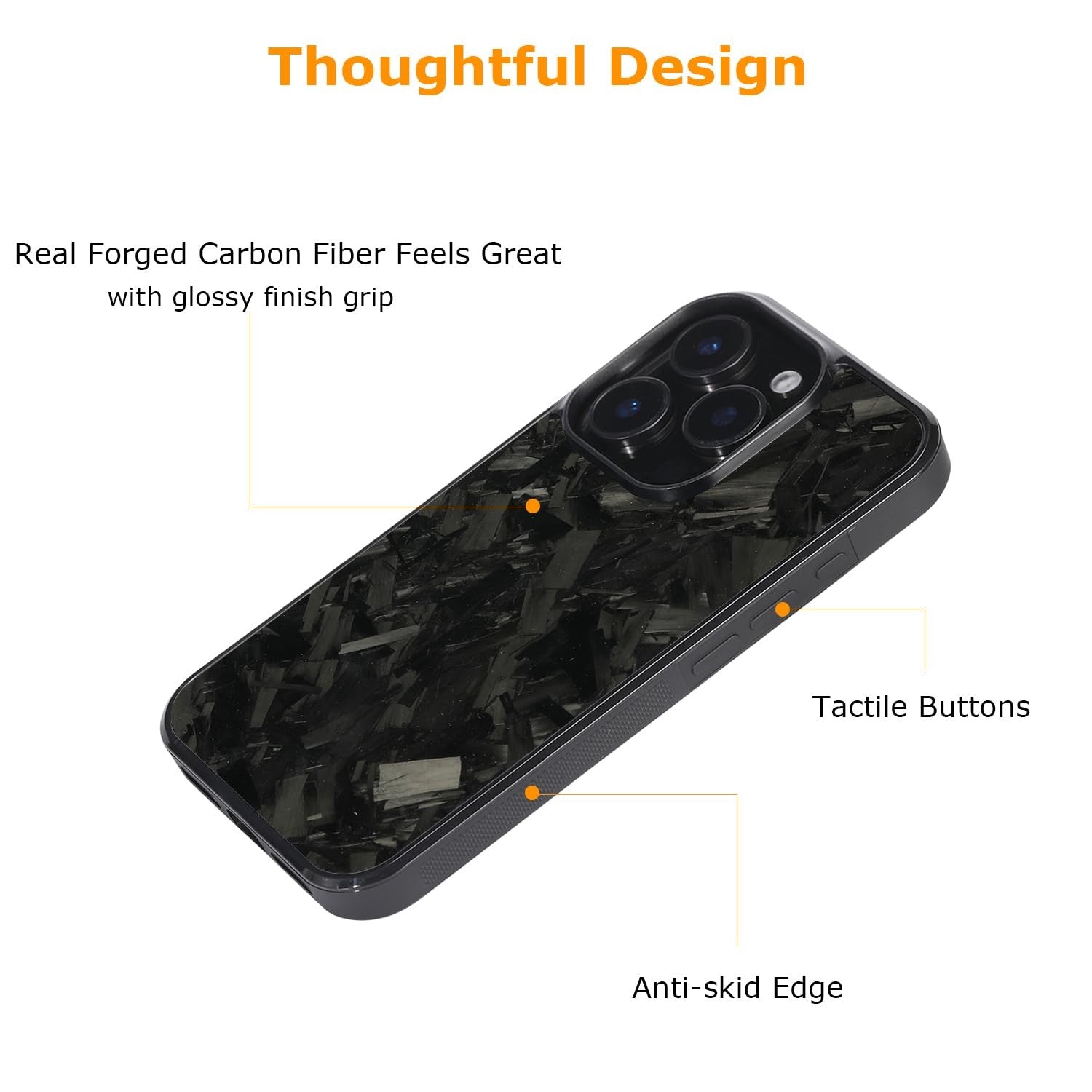 molzar Grip Series iPhone 16 Pro case with real forged carbon fiber design, showcasing sleek, textured protection for the device
