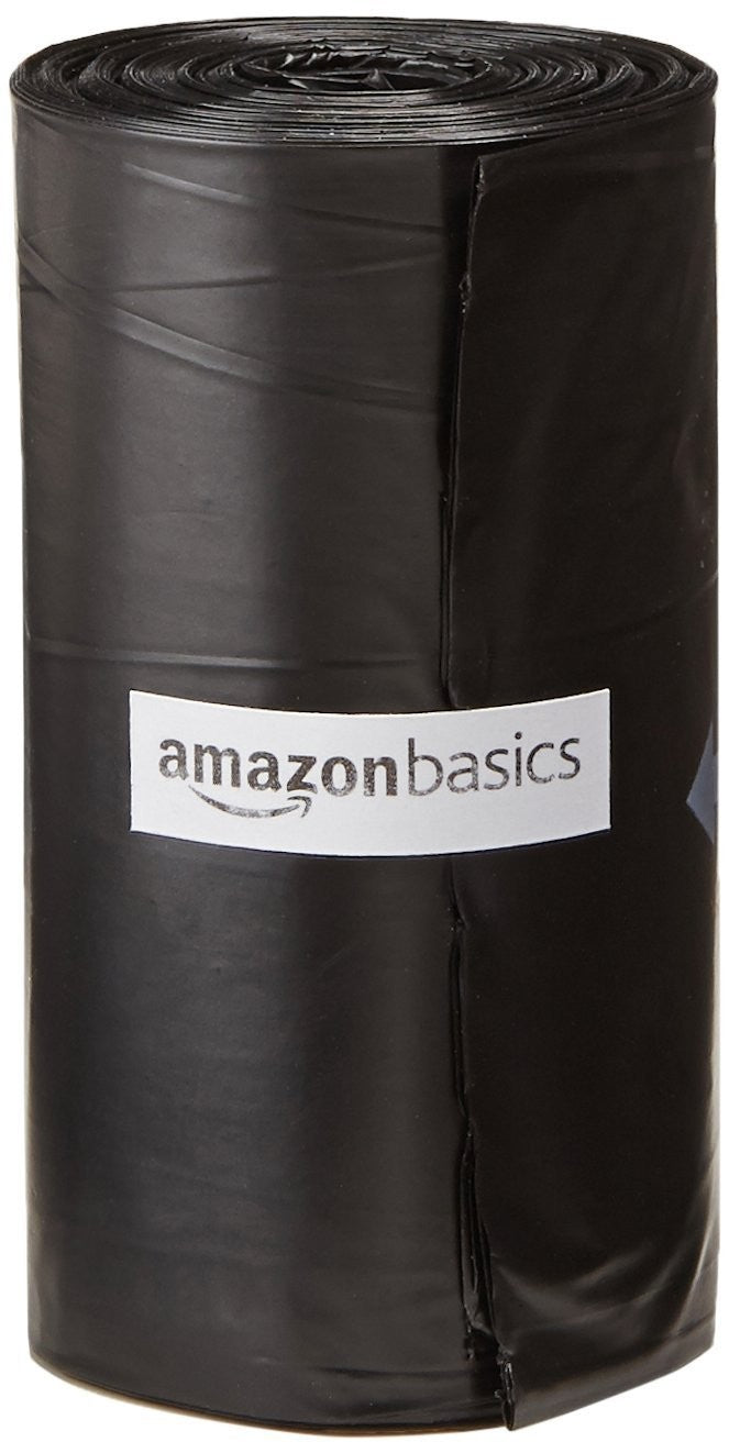Amazon Basics dog waste bags and training pads, 100-pack, with biodegradable bags and absorbent training pads for pet cleanup.