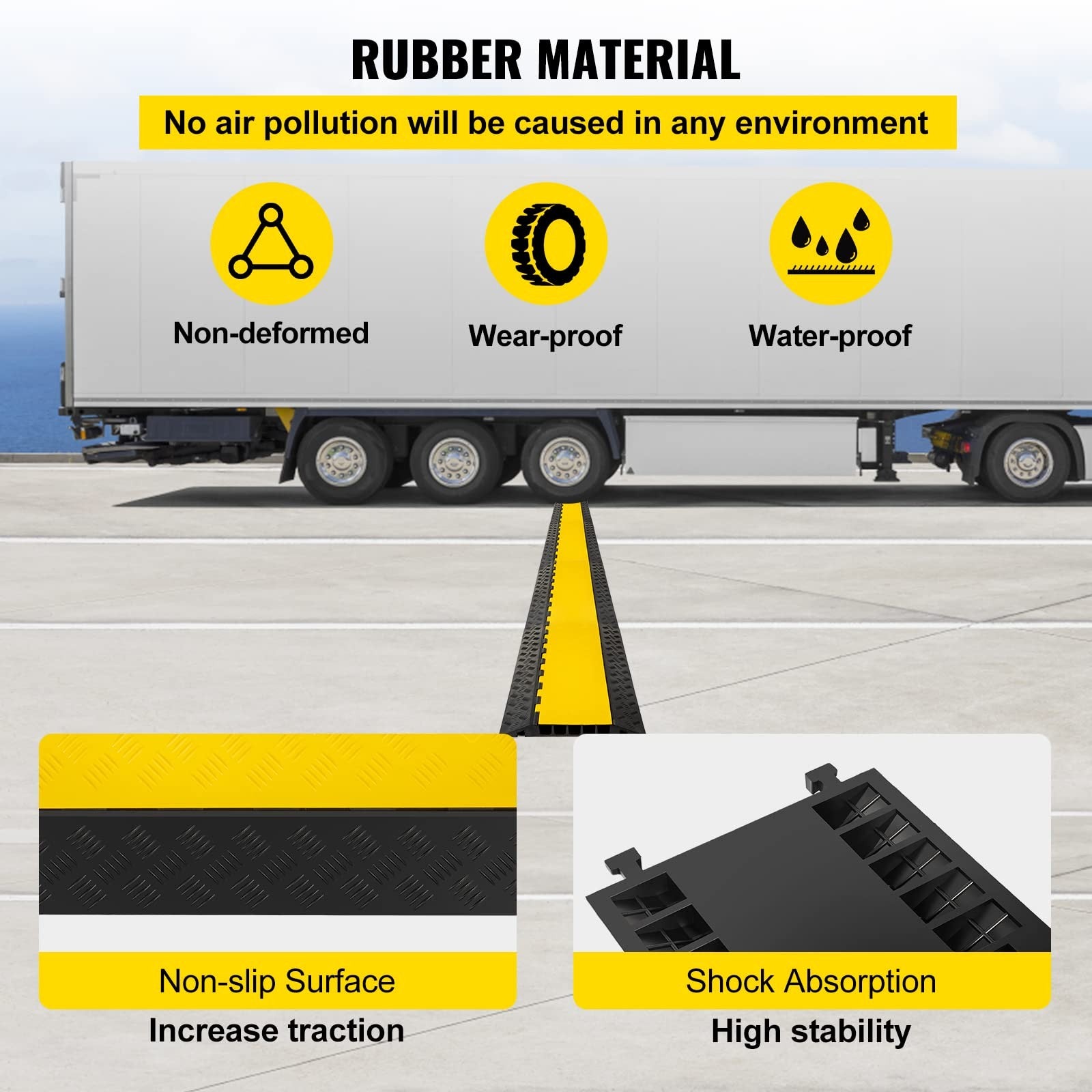 Happybuy 5-channel rubber cable protector ramp for heavy-duty cable management and protection on floors and walkways.