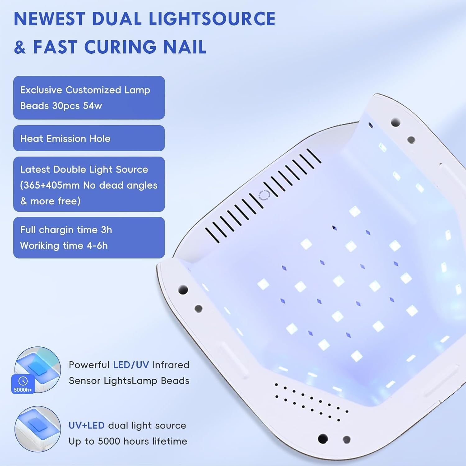 Okasiuv UV LED Nail Lamp with UV gloves, magnetic mirror base, cordless design, suitable for professional and at-home gel manicures.