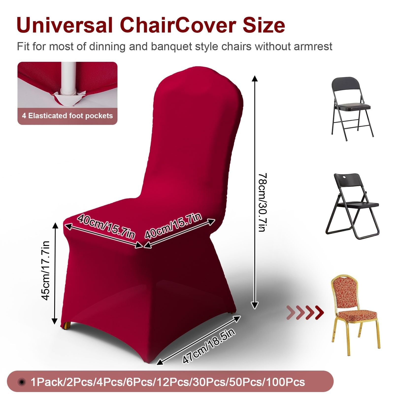 Trlyc 30-piece set of stretch spandex chair covers for dining chairs, fitted polyester slipcovers, black color.