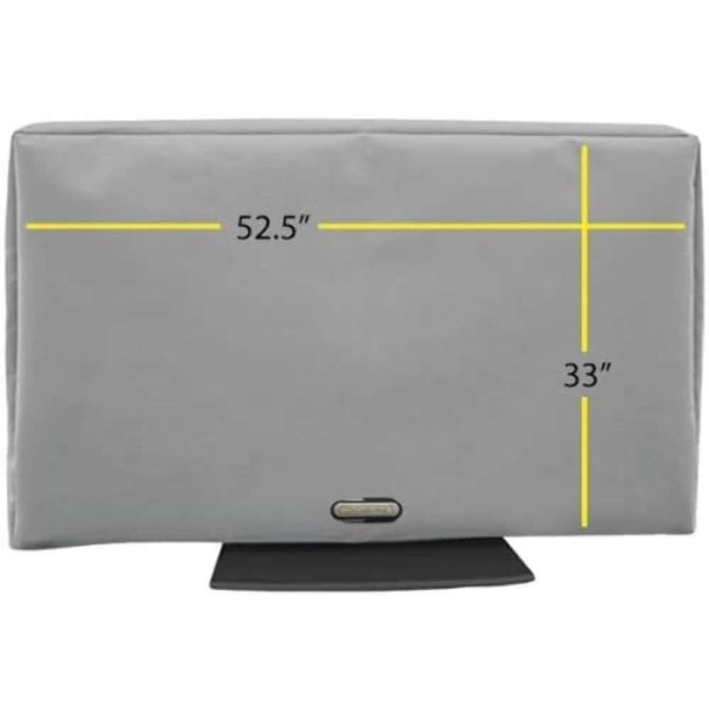 Hi & Dry Covers Sol55G 55-inch outdoor TV cover with marine-grade protection, shown covering a TV outdoors.