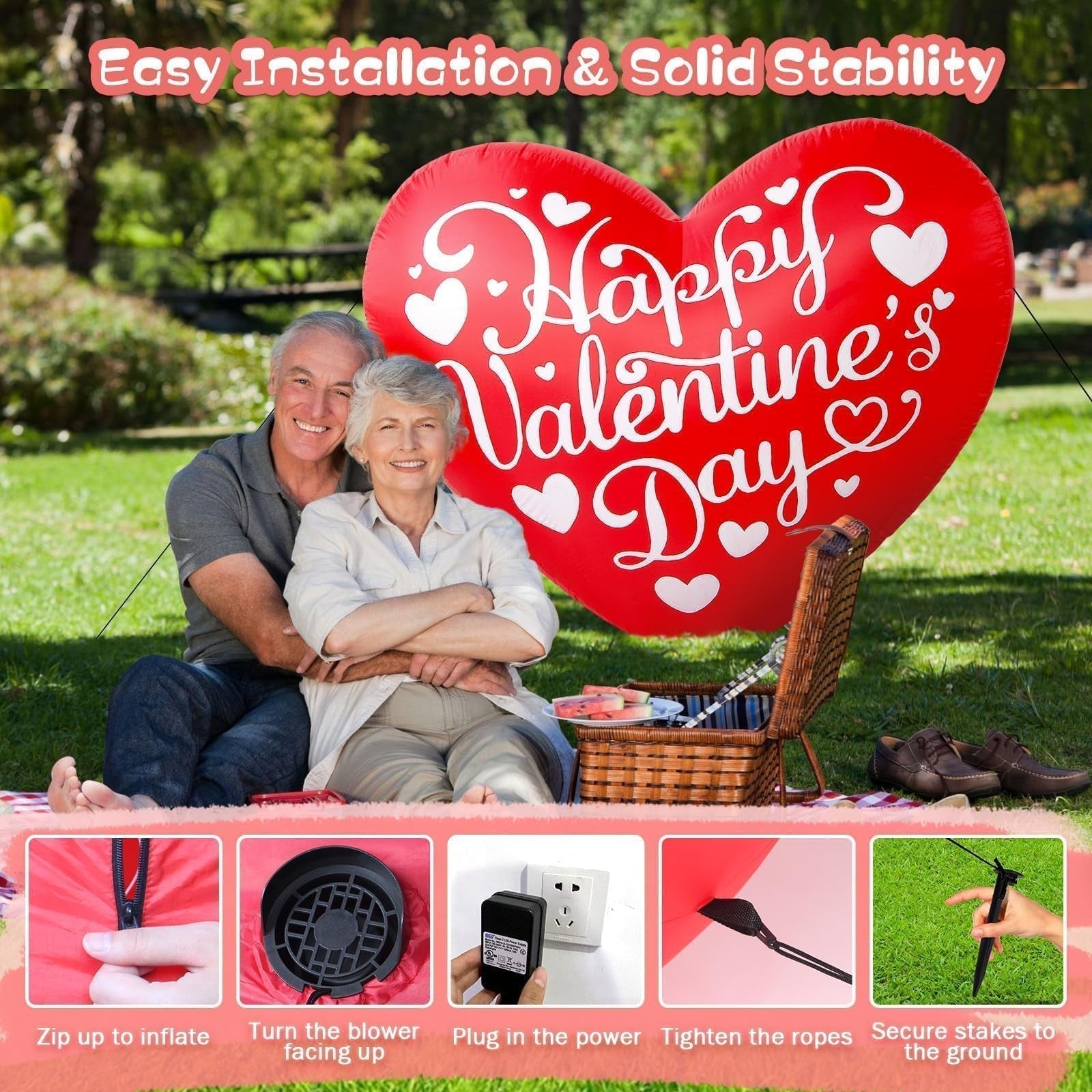 Kofero 5FT red love heart inflatable outdoor decoration for Valentine's Day, featuring a sweet, romantic design.