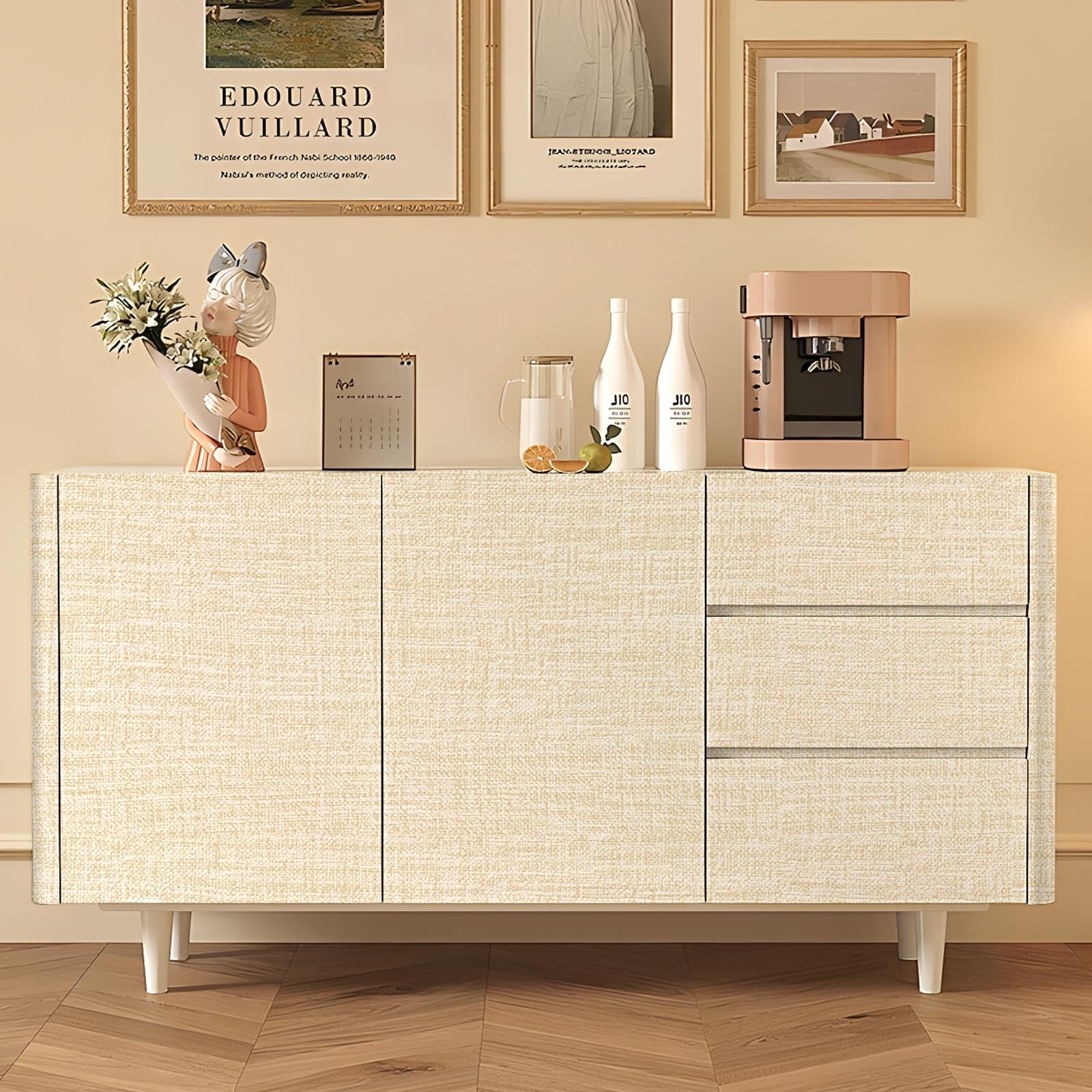 Amiya grasscloth cream wallpaper peel and stick beige faux fabric linen contact paper featuring textured fabric appearance.