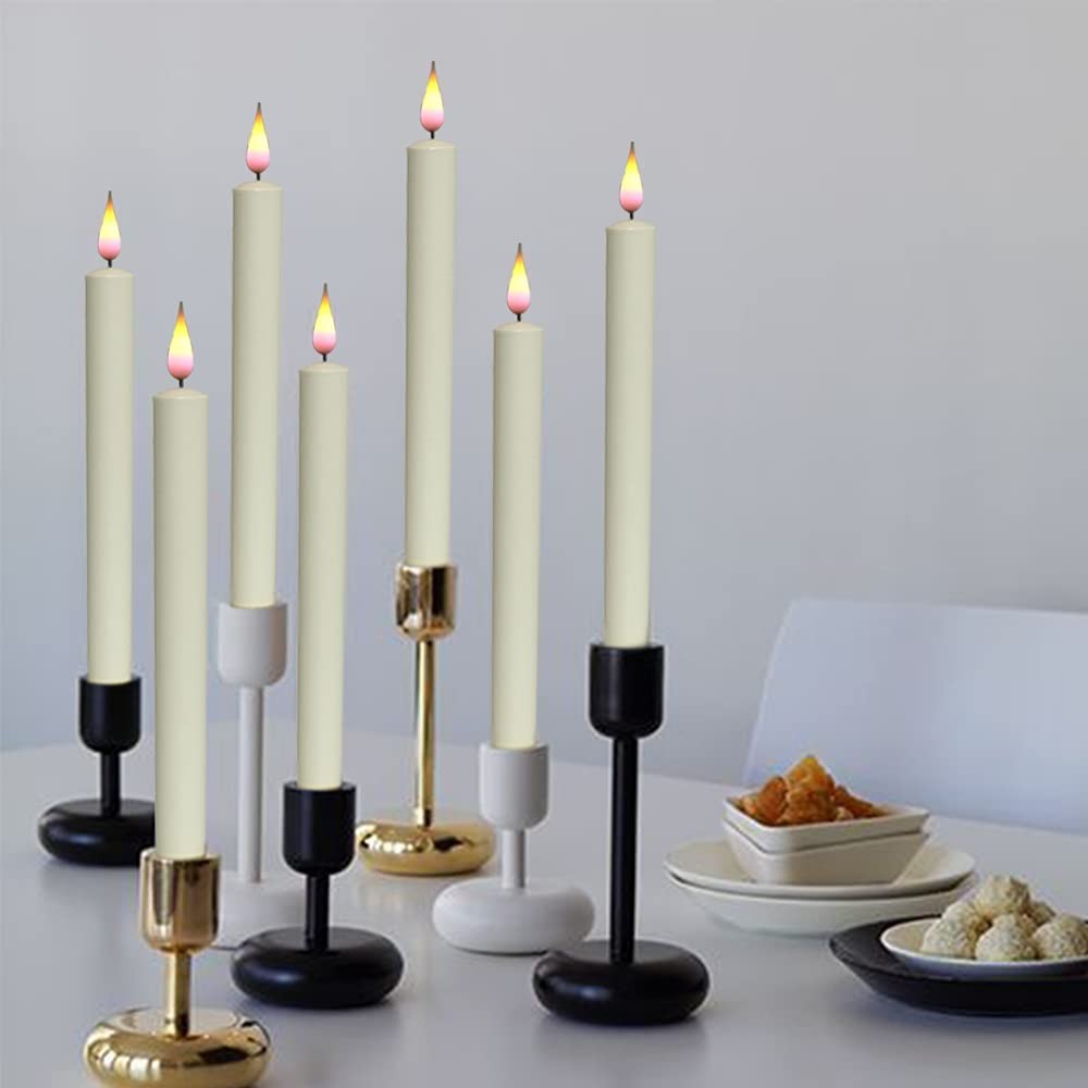 Battery-operated Wondise 3D wick ivory taper window candles with remote control and timer for cozy ambient lighting.