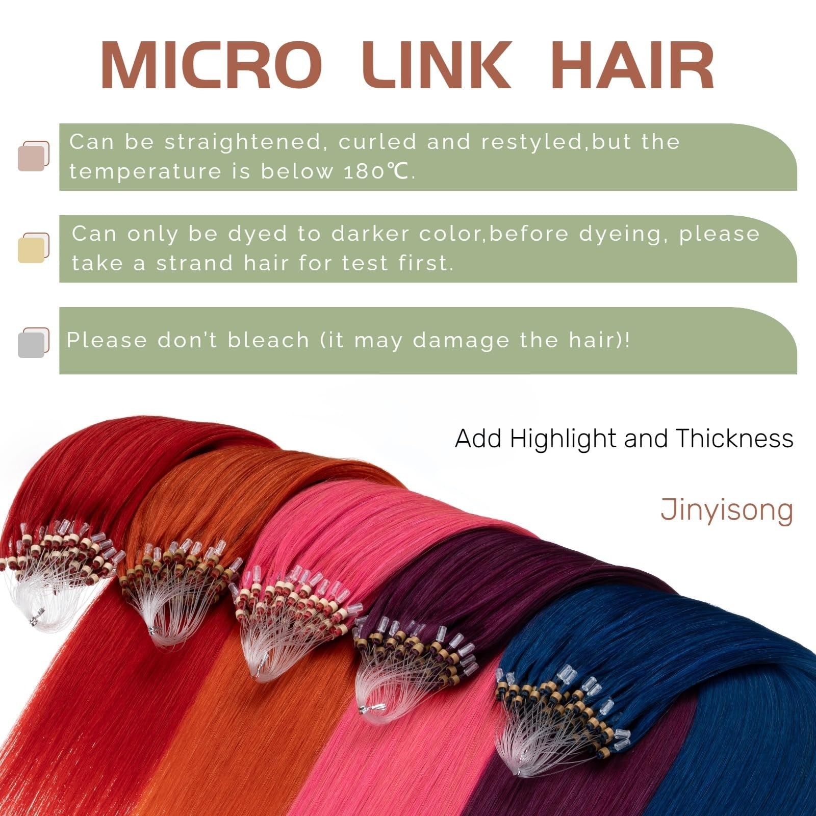 Jinyisong purple micro hair extensions with human hair, featuring microlink highlights and small, discreet application points.