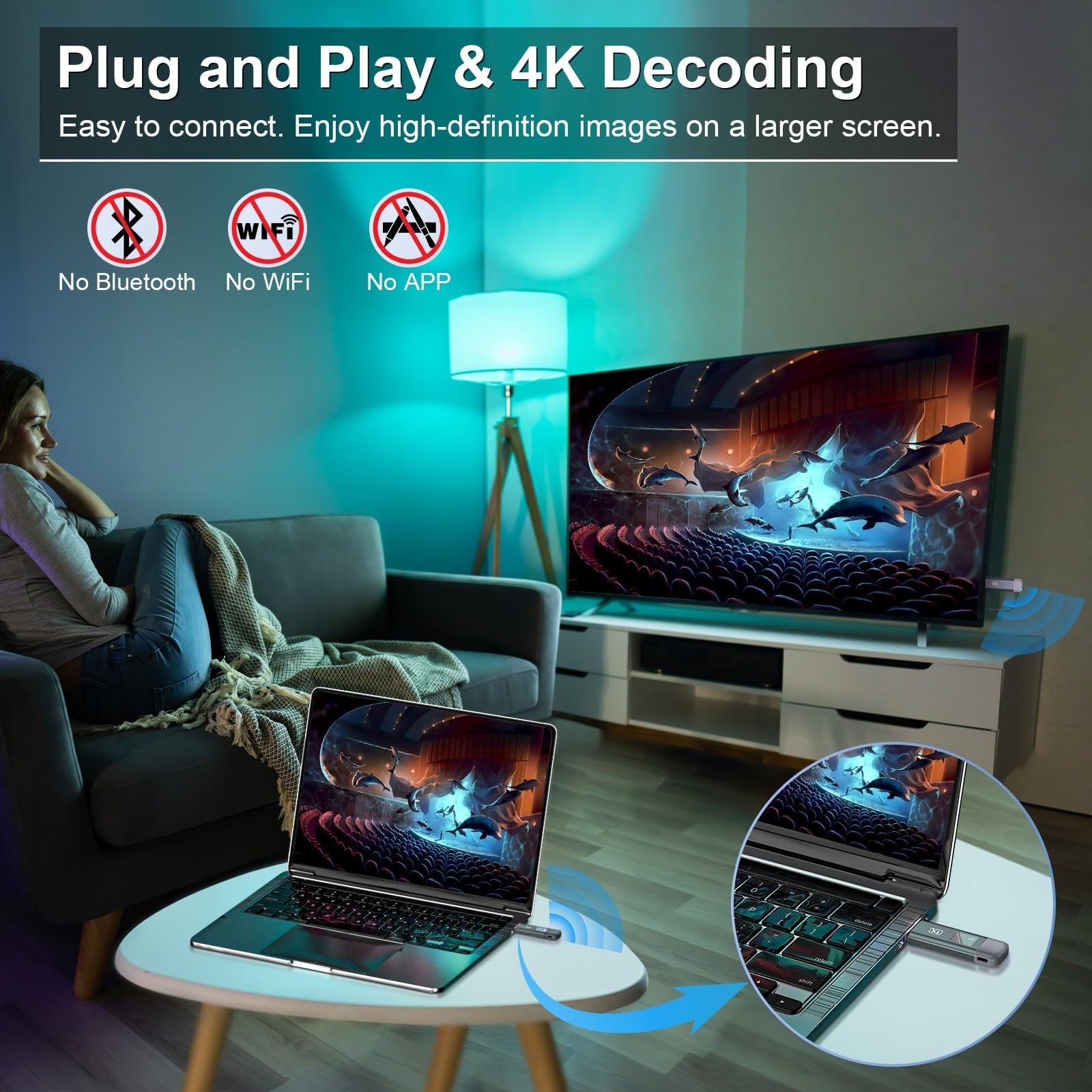 TTQ Wireless HDMI transmitter and receiver set with 4K extender, featuring plug-and-play design and 100-foot range.