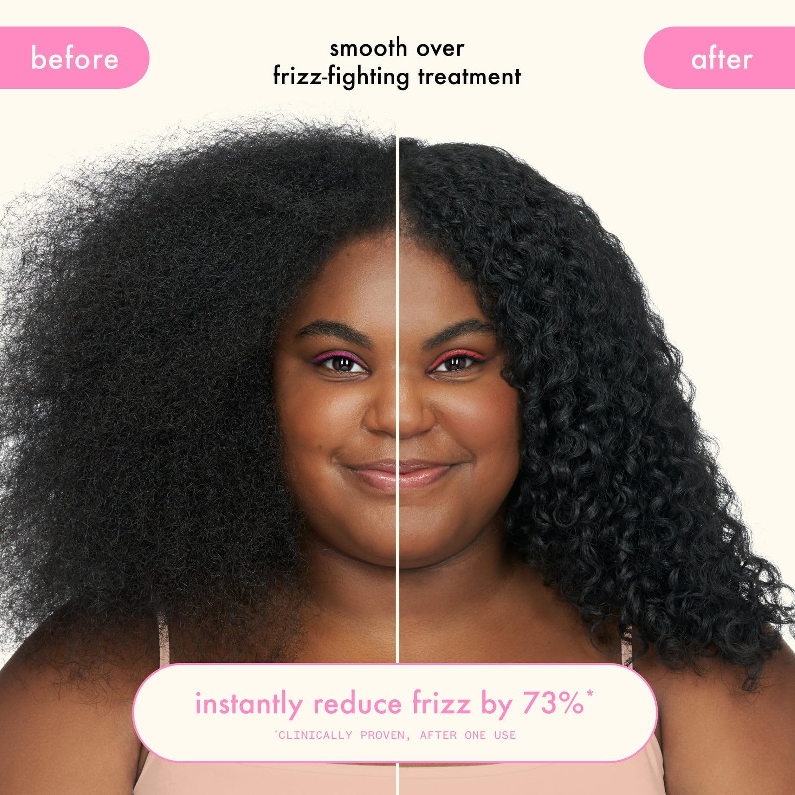 Amika Smooth Over Frizz-Fighting Treatment Mask in a jar, creamy hair mask with smooth, frizz-control formula for shiny hair.