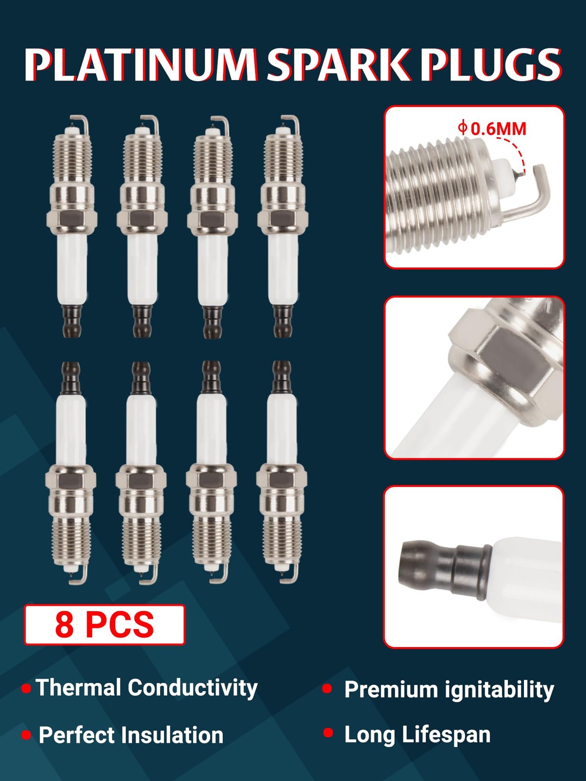Ntoauto 10mm spark plug wires with heat shields and iridium platinum spark plug, featuring durable construction and detailed connectors.