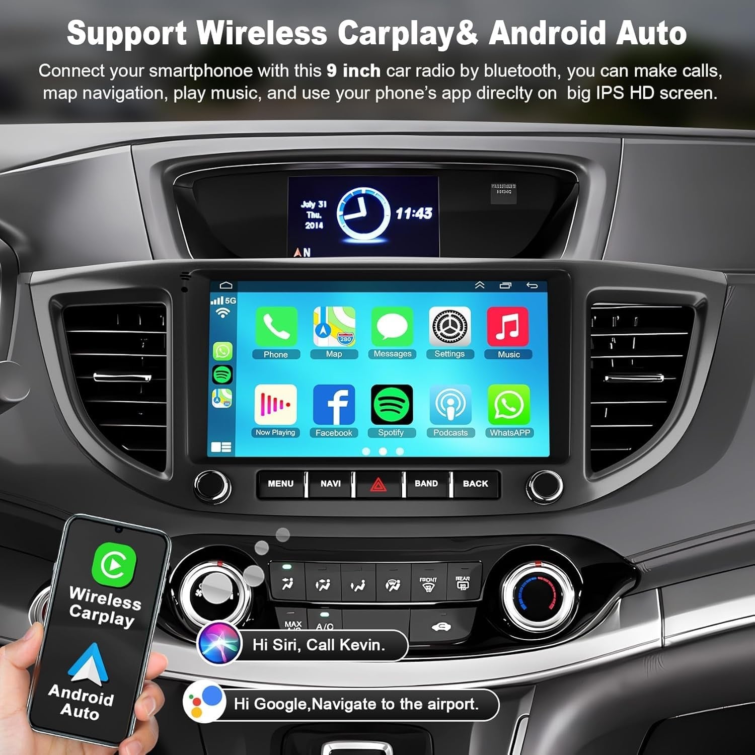 Adapter-Universe 4G64G car radio adapter for Honda CRV 2012-2016 with 9-inch screen, compatible with 4G and 64G memory.