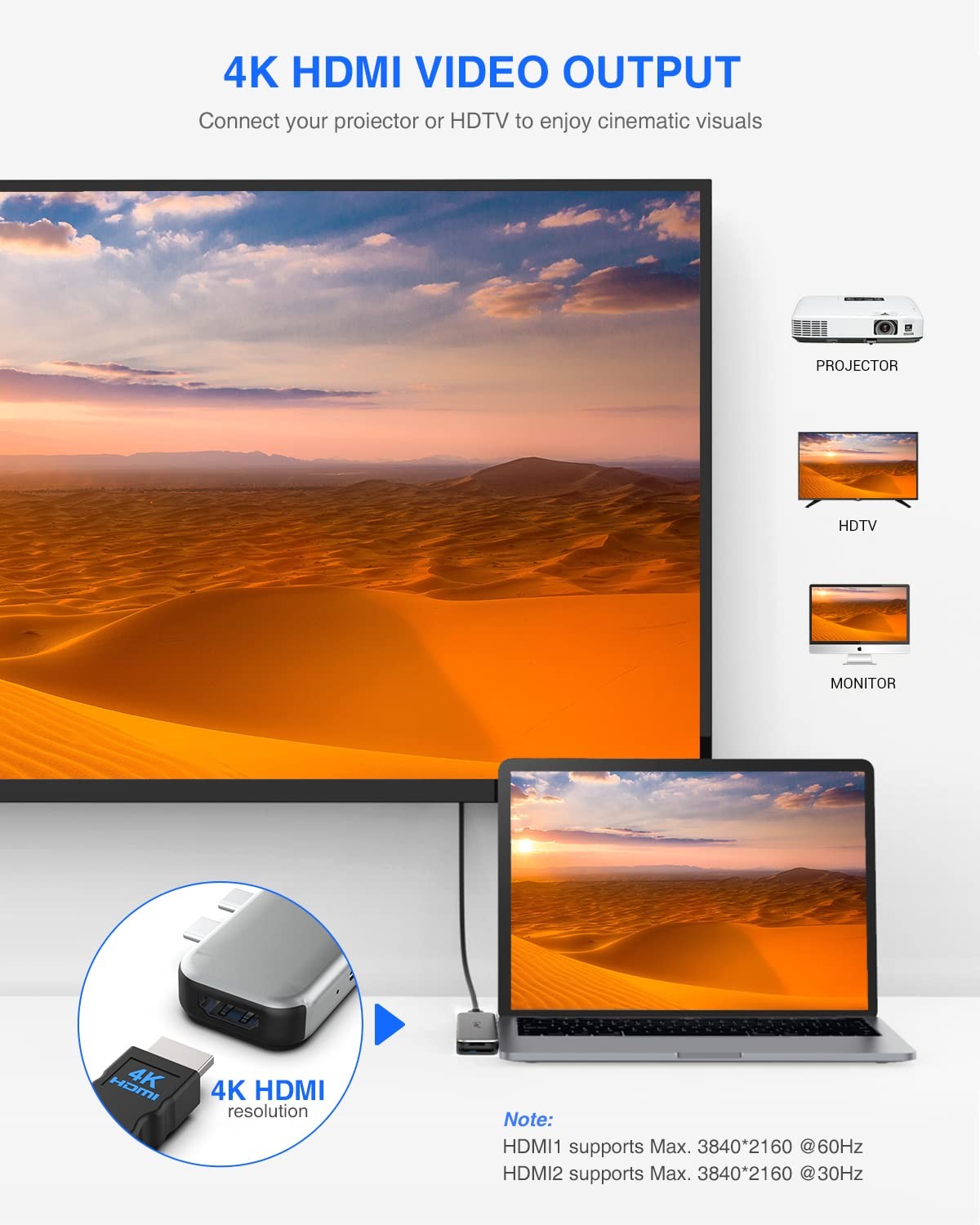 TOTU MacBook USB C Hub Multiport Adapter with dual HDMI ports and multiple USB connections, compact docking station for MacBook.