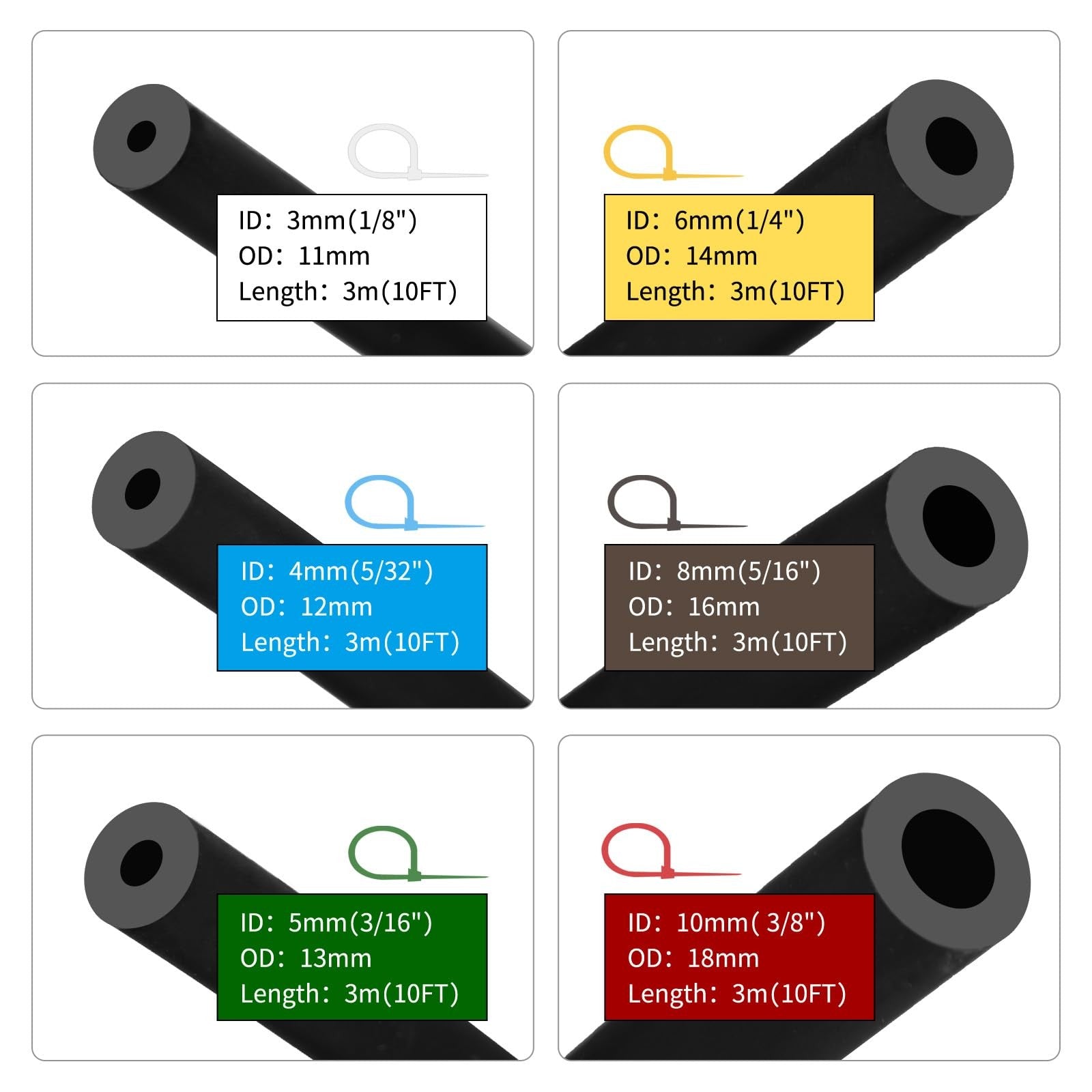 Unicaravan 10FT silicone vacuum hose kit with six sizes, 113 connectors, and a cutter for caravan and RV plumbing.