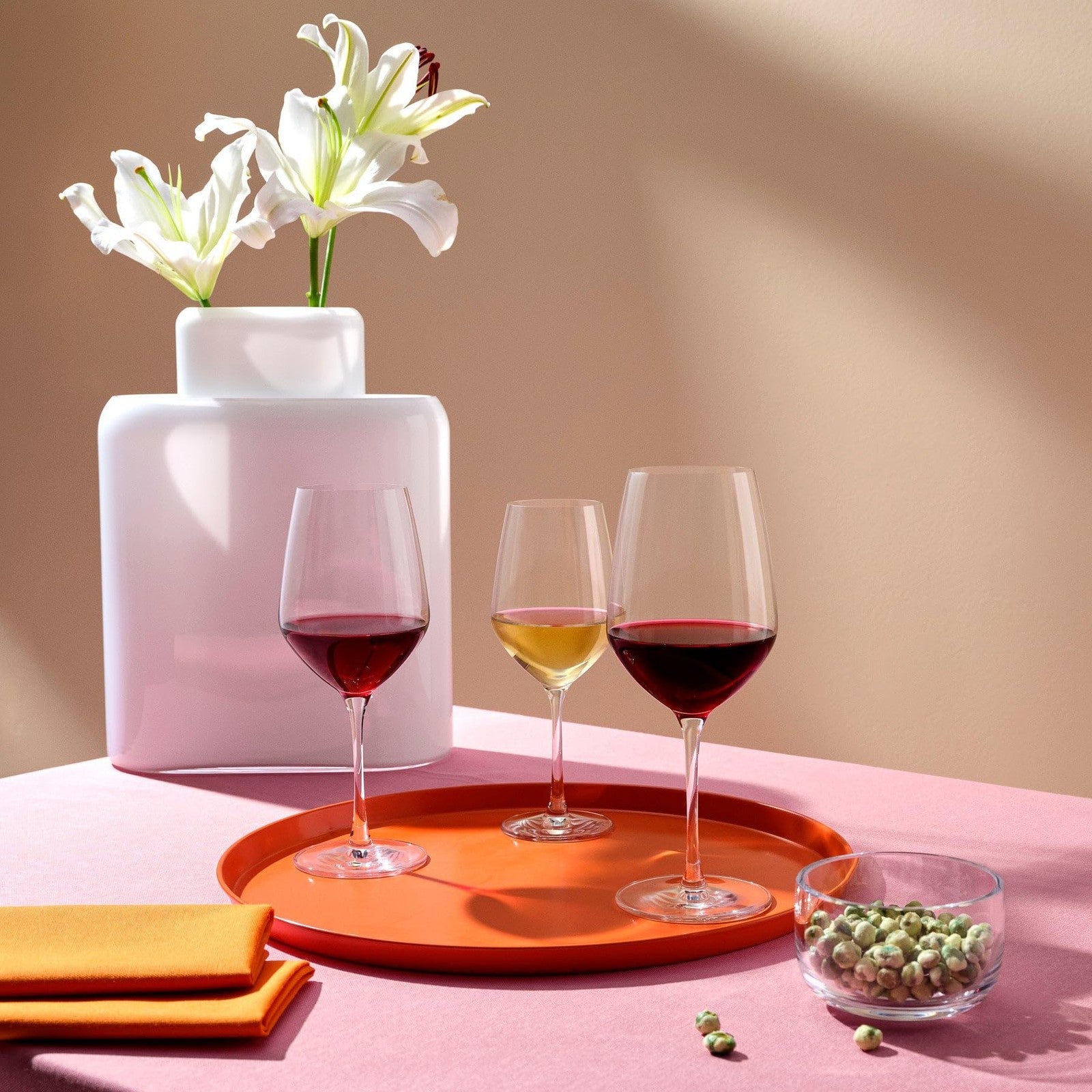 Nude Glass Nude Red Wine Glasses set of 2 with large long stems, clear crystal design for elegant wine presentation.
