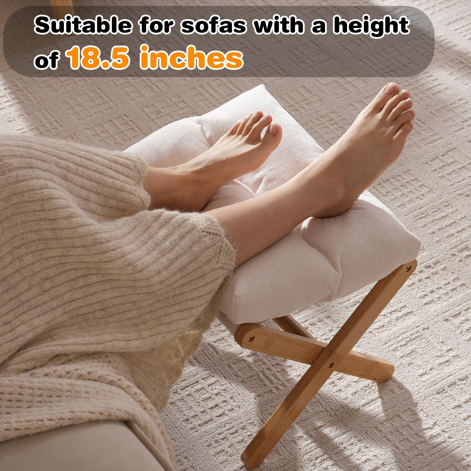 Baveke bamboo foldable ottoman foot rest with U-shaped design, small portable foot stool for comfort and support.