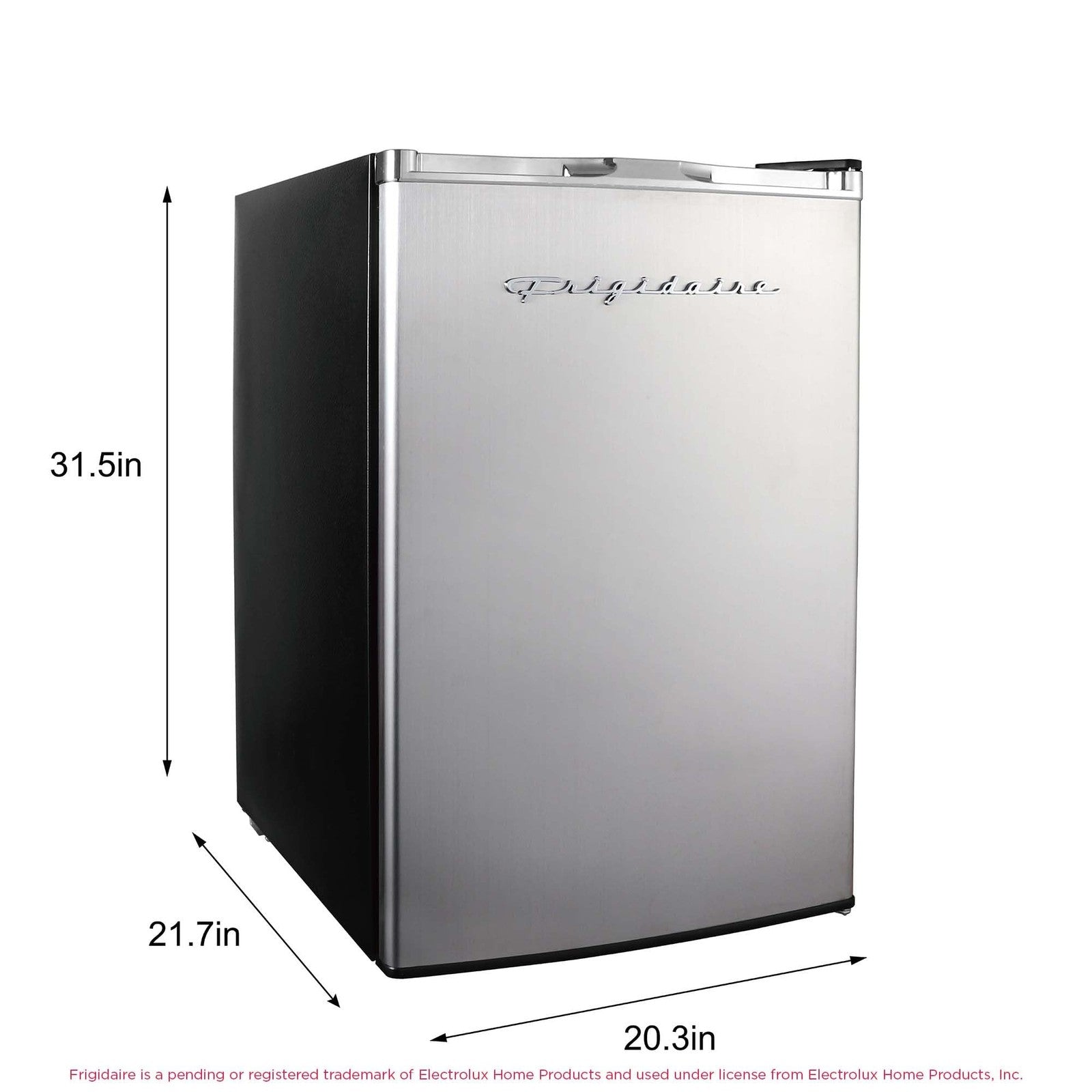 Frigidaire Platinum Series 4.5 Cu Ft stainless steel refrigerator door with sleek, modern design and handle details.
