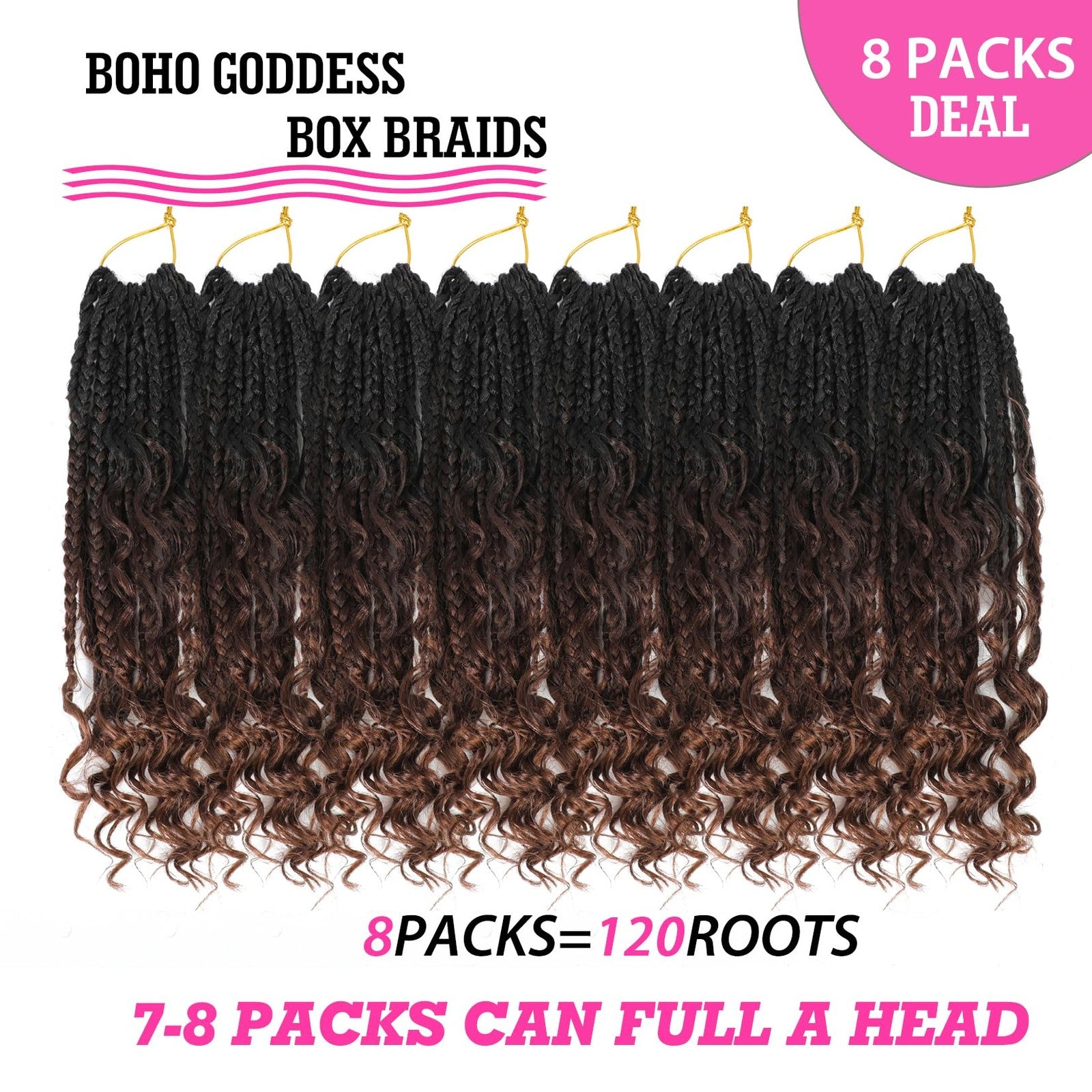 Wodun Goddess Box Braids Crochet Hair, 10-inch pre-looped box braids with natural-looking, textured crochet hair style.