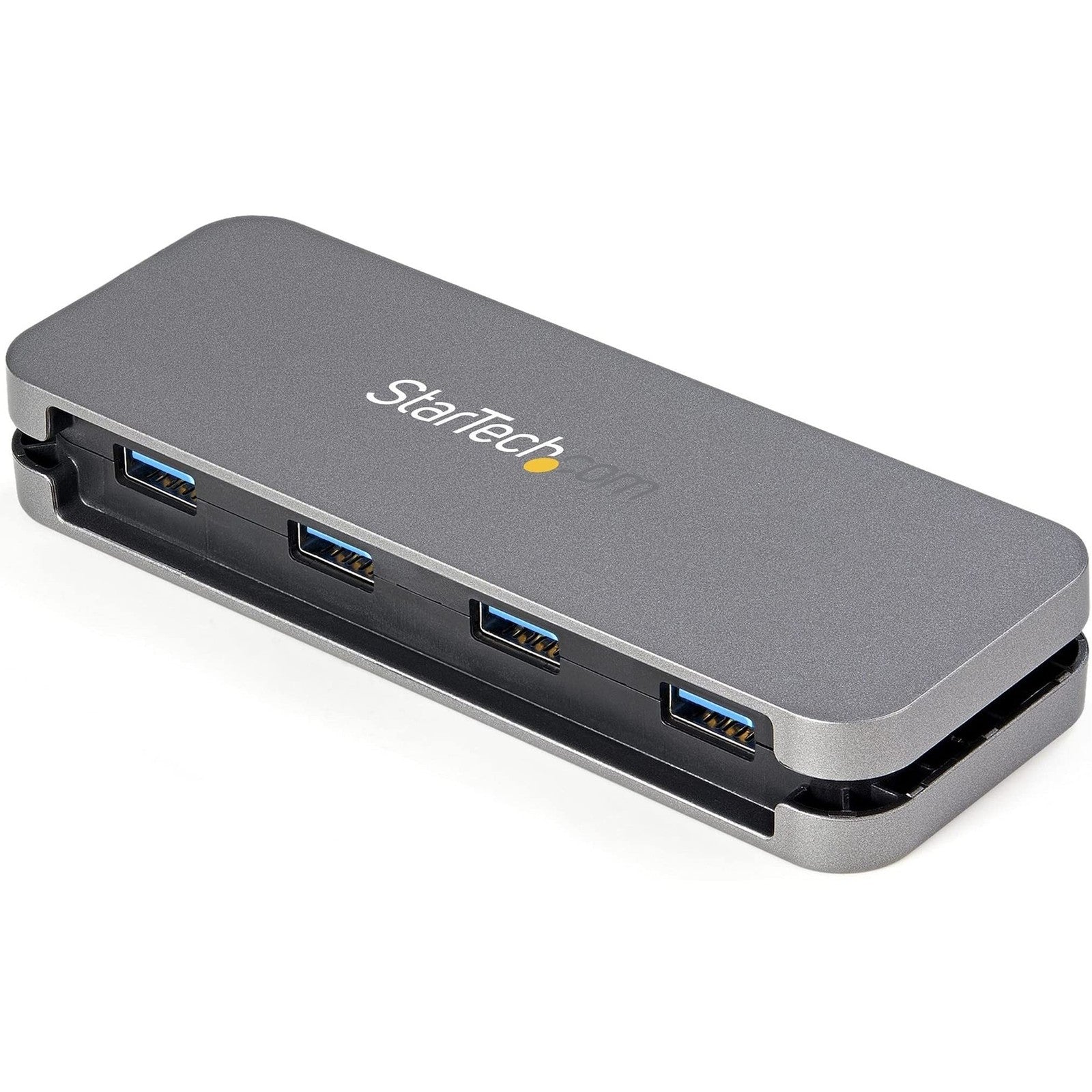 StarTech.com 4 port USB 3.0 hub with USB-A ports, compact and portable, supporting SuperSpeed 5Gbps data transfer.