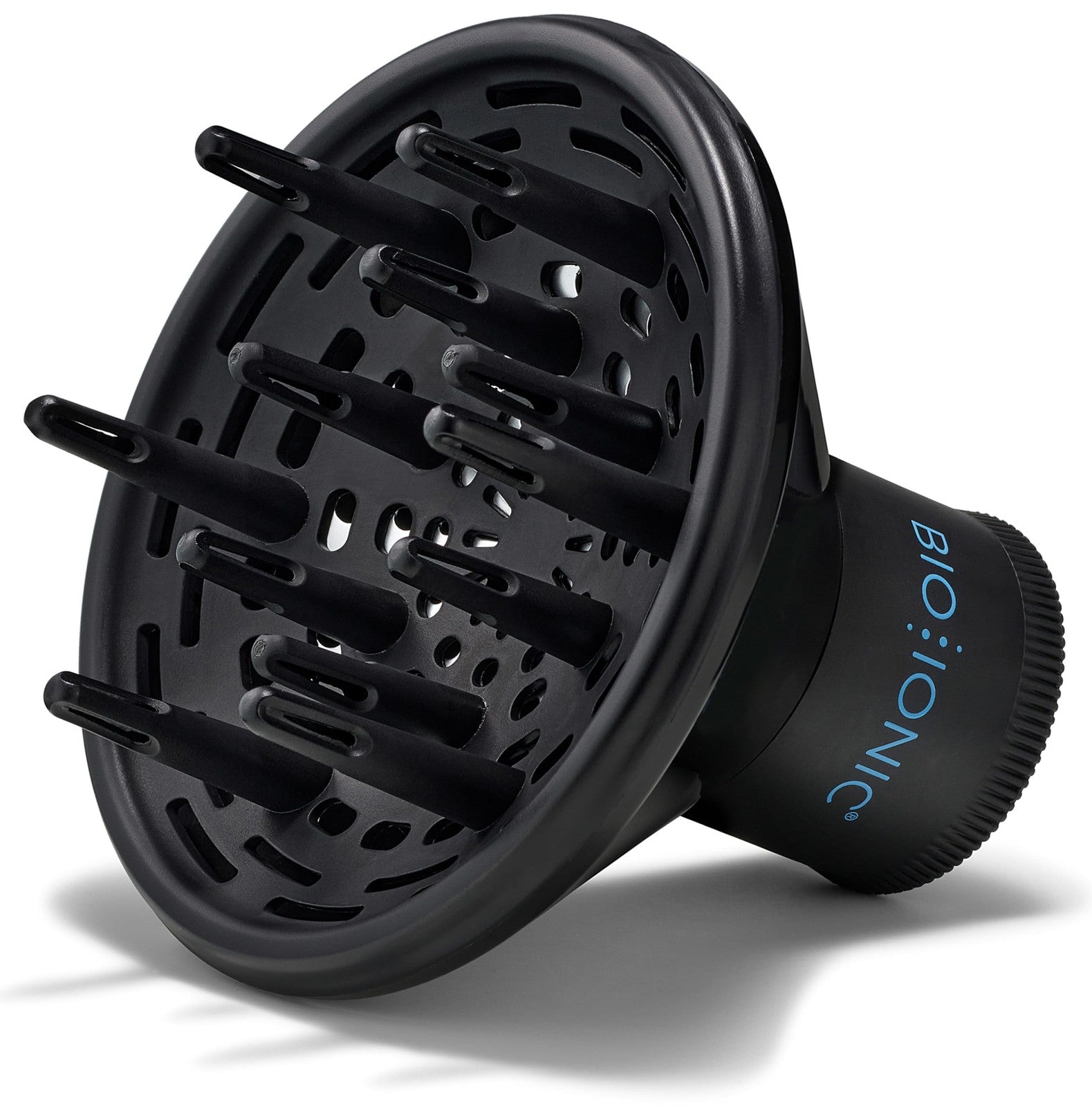 Bio Ionic universal diffuser attachment for fast-drying hair dryers, designed to reduce frizz and enhance hair volume.