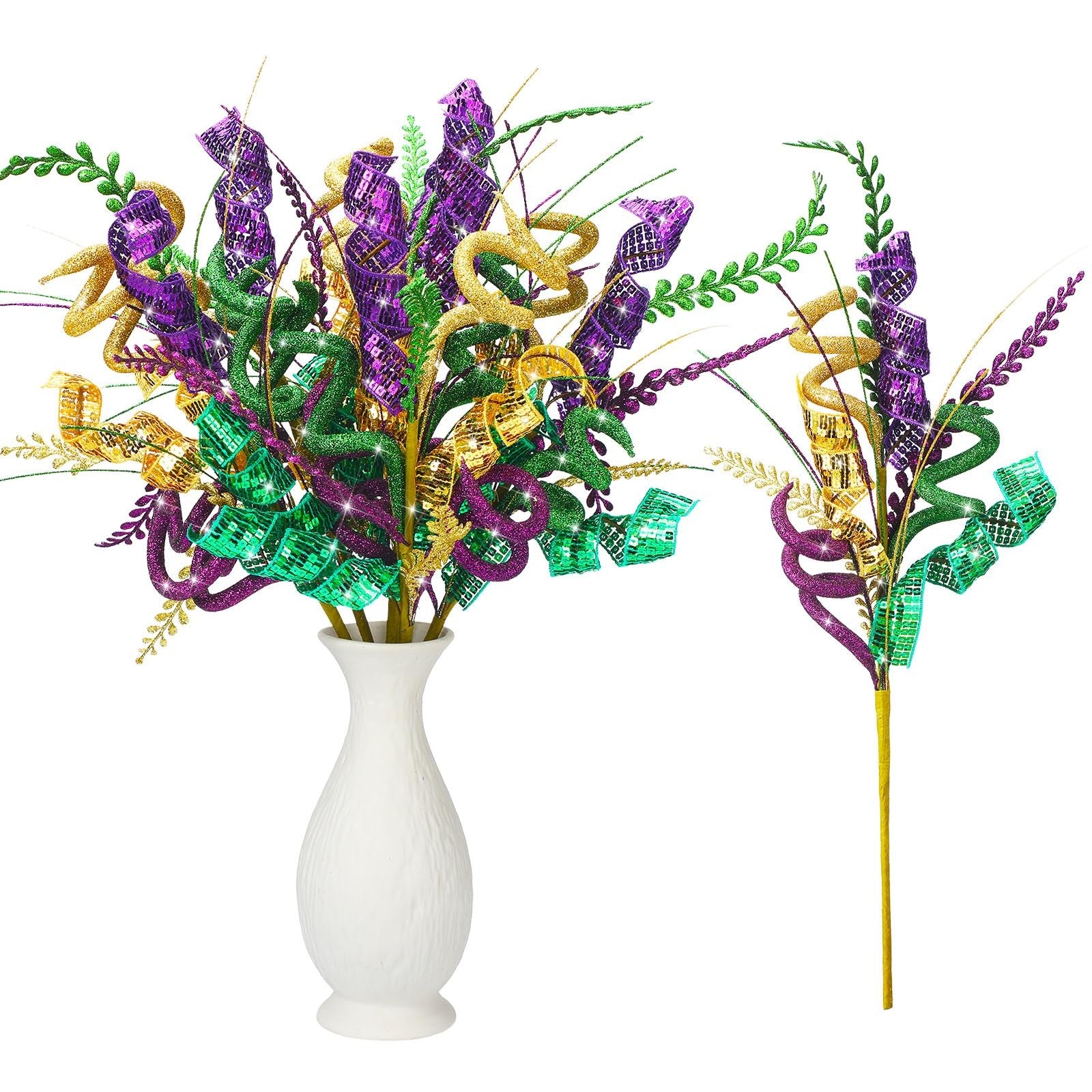 Zeyune Mardi Gras decoration picks with purple and green accents, 17.7-inch table centerpiece for festive celebration displays