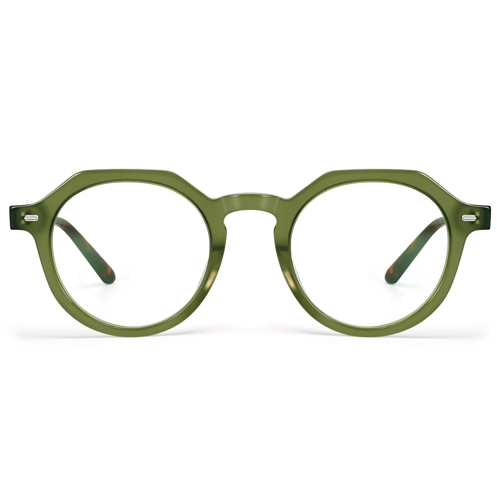 Dollger blue light blocking glasses for women and men with thick round frames and anti-glare lenses for eyestrain relief.