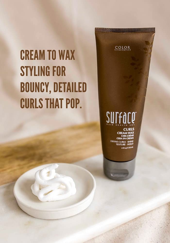 Surface Hair Curls Cream Wax for defining and adding shine and texture to curly hair, shown in a jar with a smooth, creamy consistency.