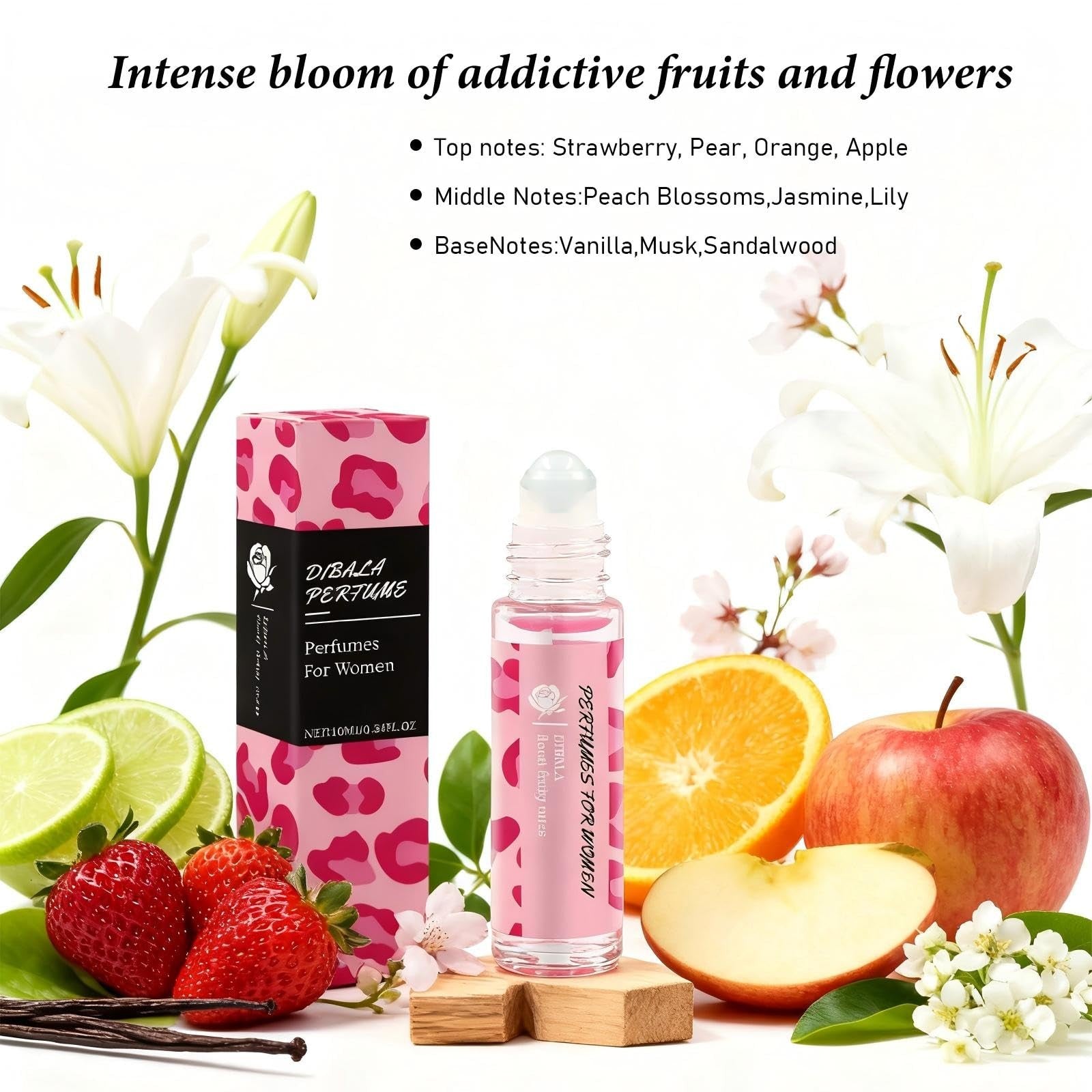 DIBALA pheromones perfume for women in a 10ml natural roll-on oil bottle with a sleek design.