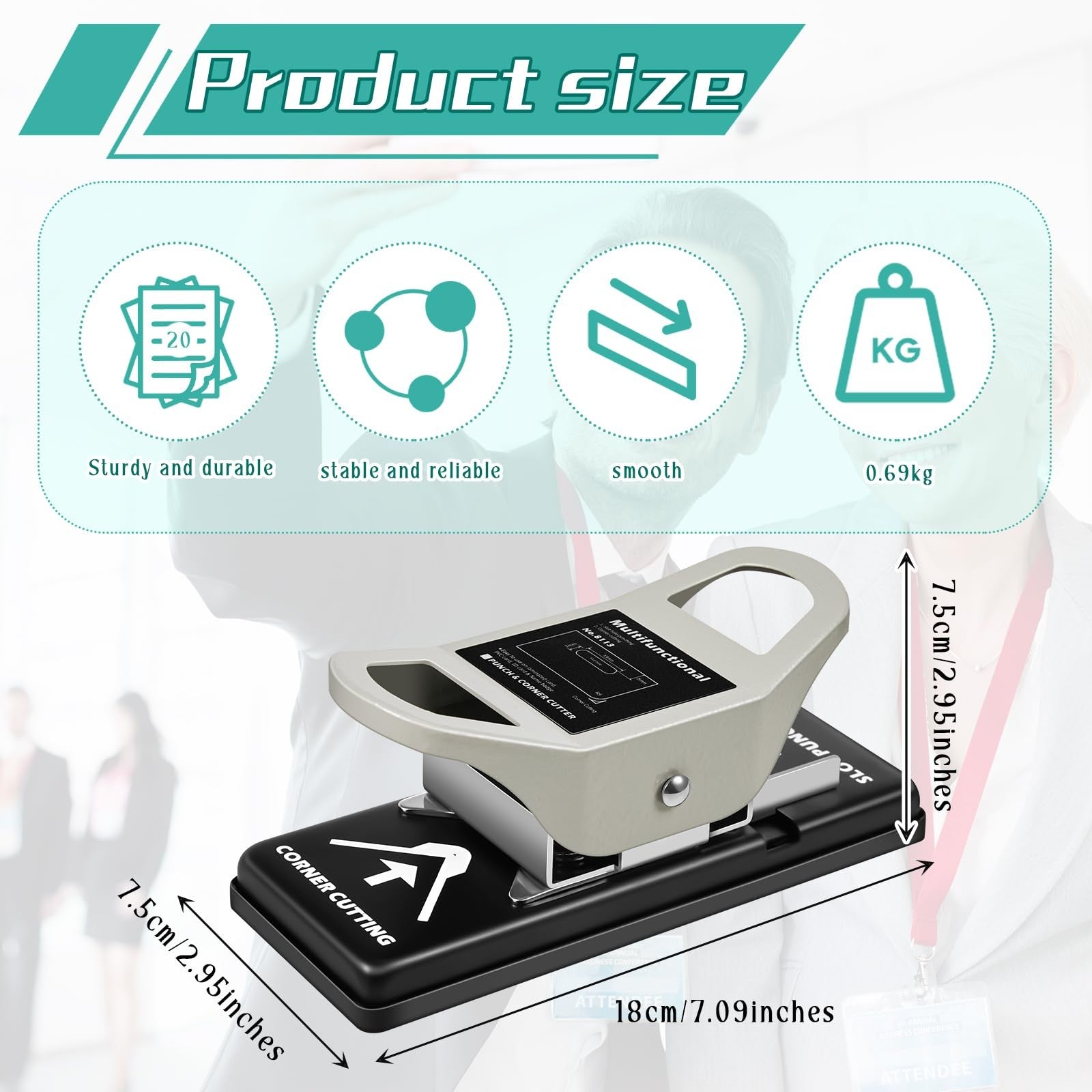Engrowtic 2-in-1 ID badge slot hole punch and R5 corner trimmer, handheld tool with 3x13mm punch and corner trimming features