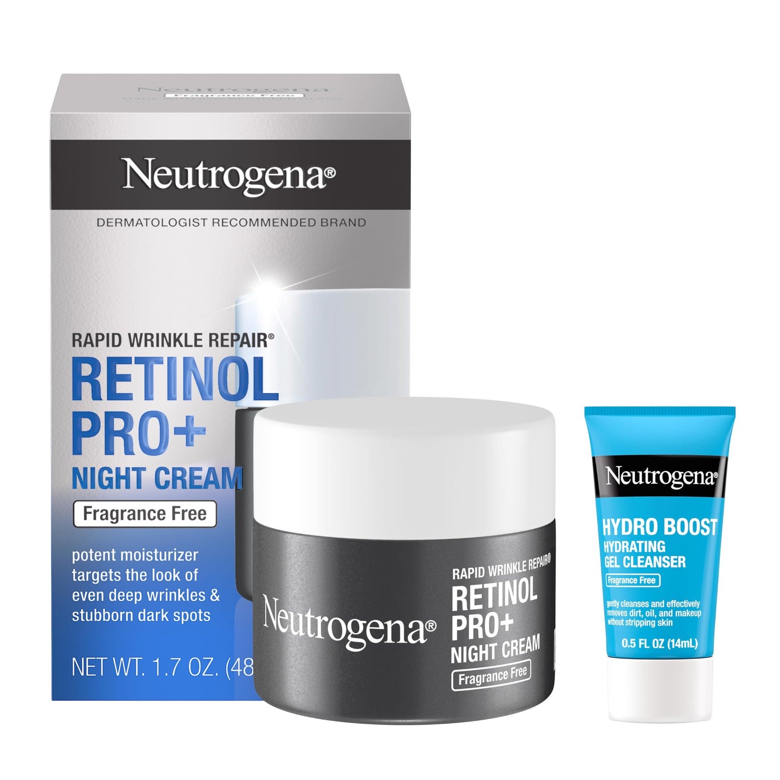 Neutrogena Rapid Wrinkle Repair Retinol Pro+ Night Cream jar with cream visible on a clean surface.