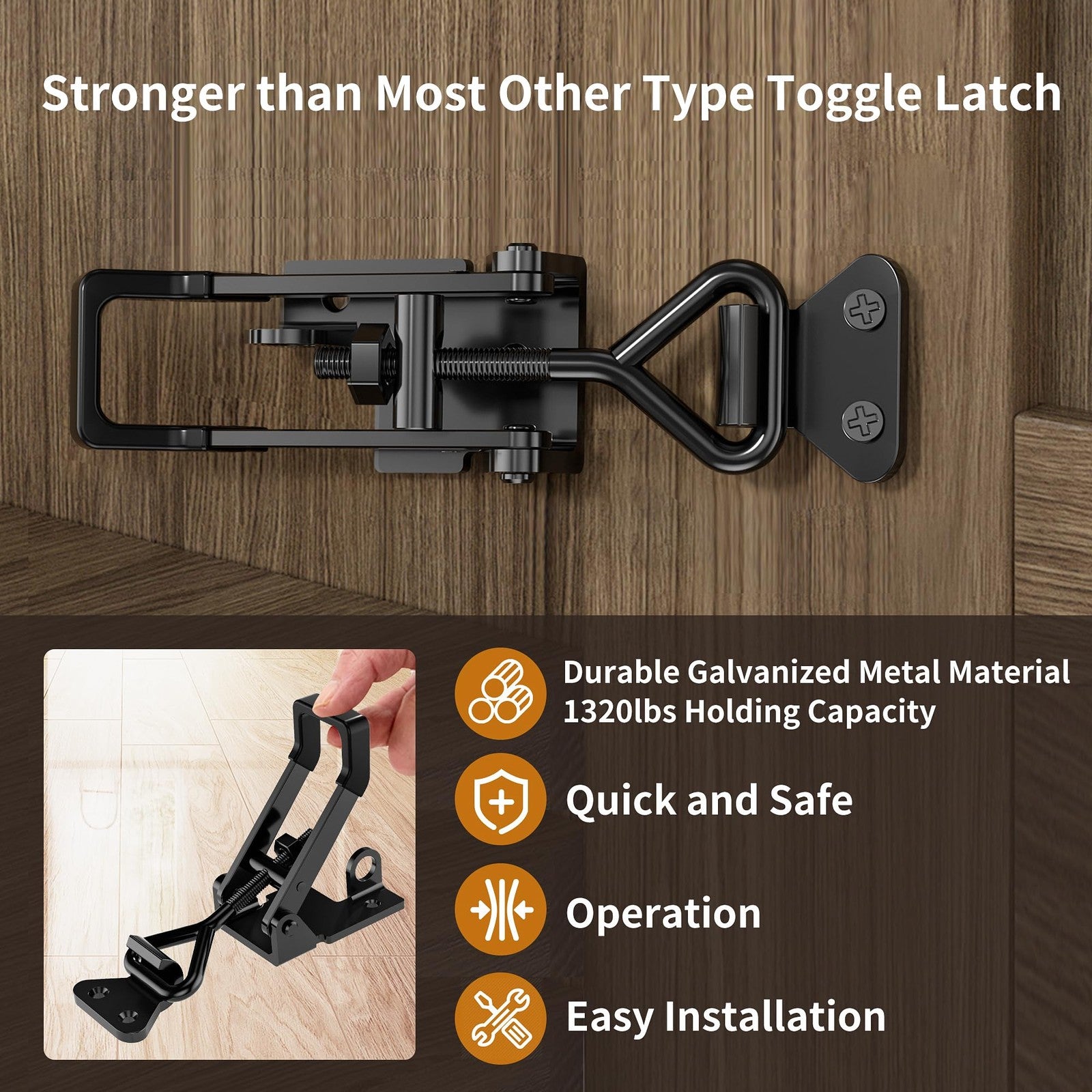 Redovant 8-pack heavy duty toggle clamp latch with quick release, black finish, and 1320lbs capacity for securing and holding objects.