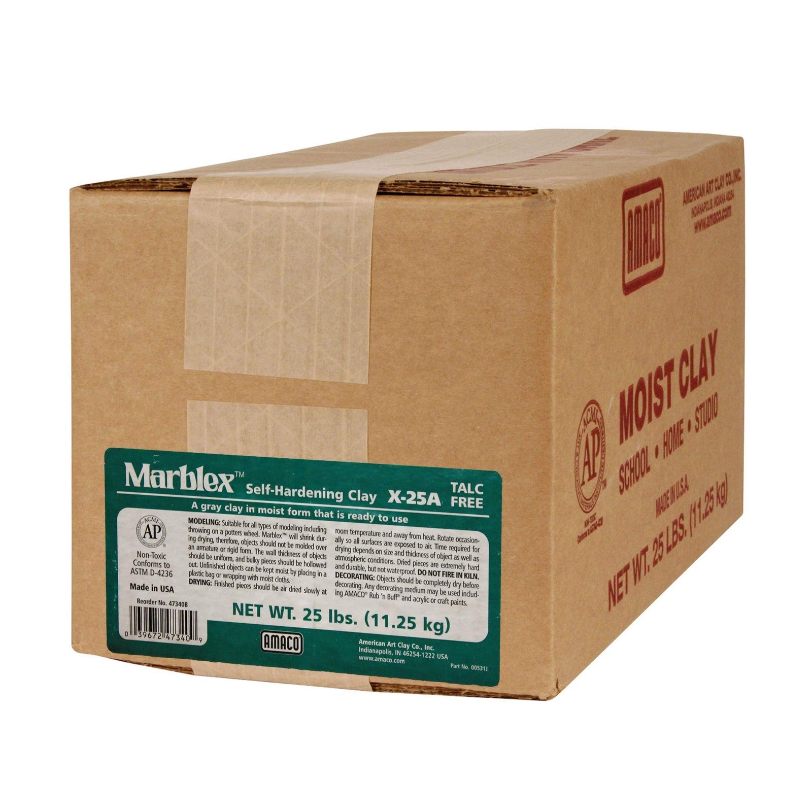 Gray AMACO Marblex self-hardening clay 25lb bag, showing the textured clay material ready for sculpting or crafting.