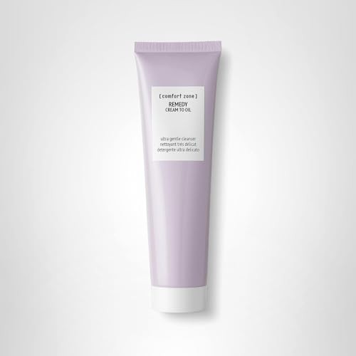 Comfort Zone Remedy soothing nourishing cream-to-oil cleanser for sensitive skin, shown in a sleek jar with a creamy texture.