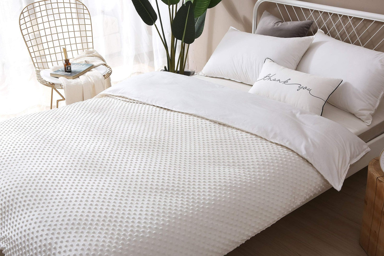 F.Y.Dreams weighted blanket duvet cover in 60x80 inches with ties and zipper, showing soft fabric and secure closures.
