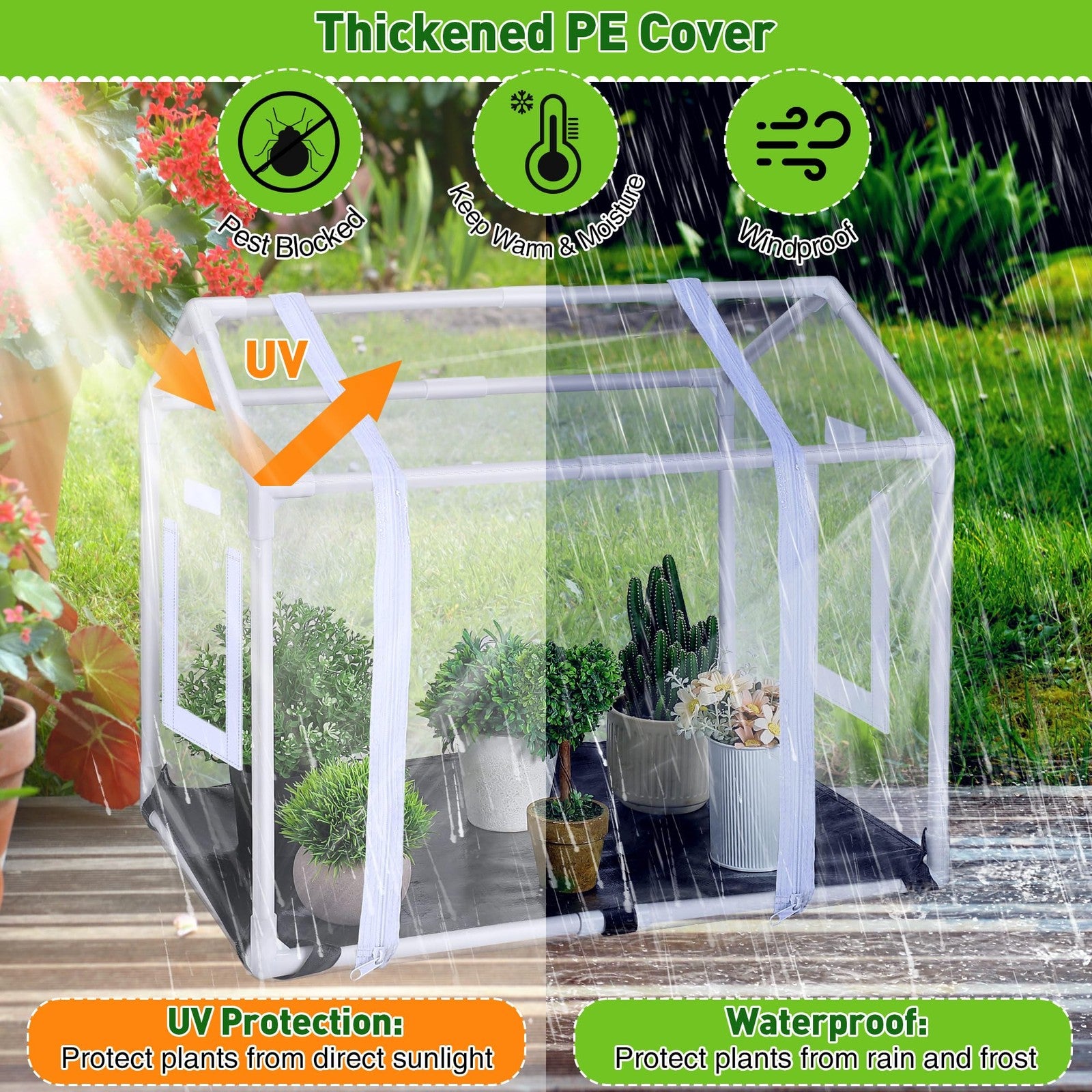 Meonum Mini Greenhouse with Potting Mat for indoor plants, featuring a portable, heavy-duty design and transparent cover.