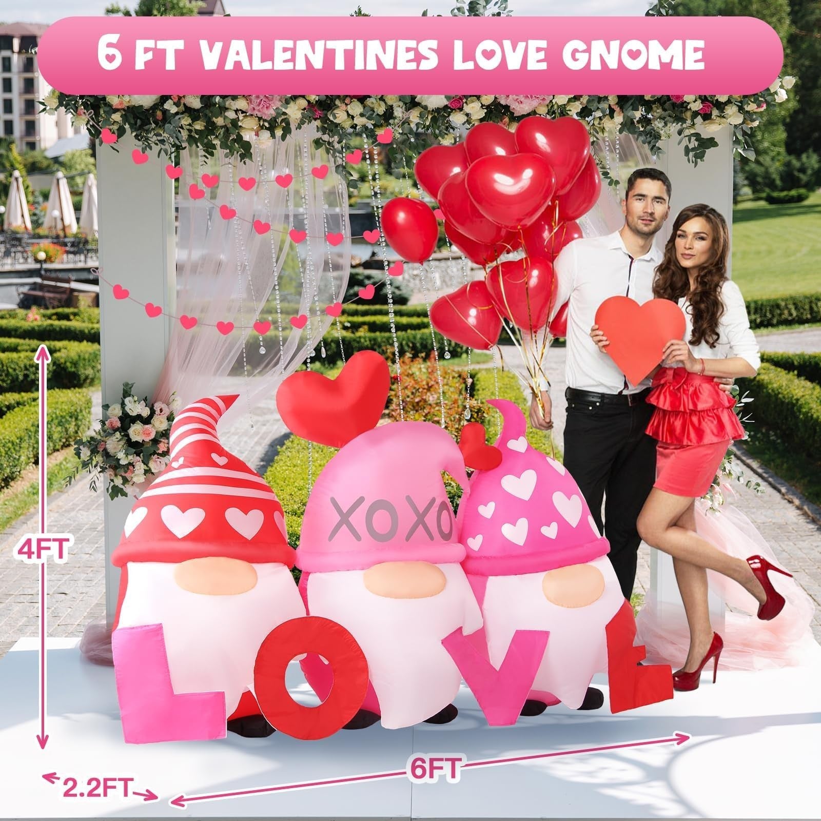 Kofero 6ft inflatable gnome love Valentine's Day outdoor decoration for yard, featuring a cheerful blow-up gnome with heart accents
