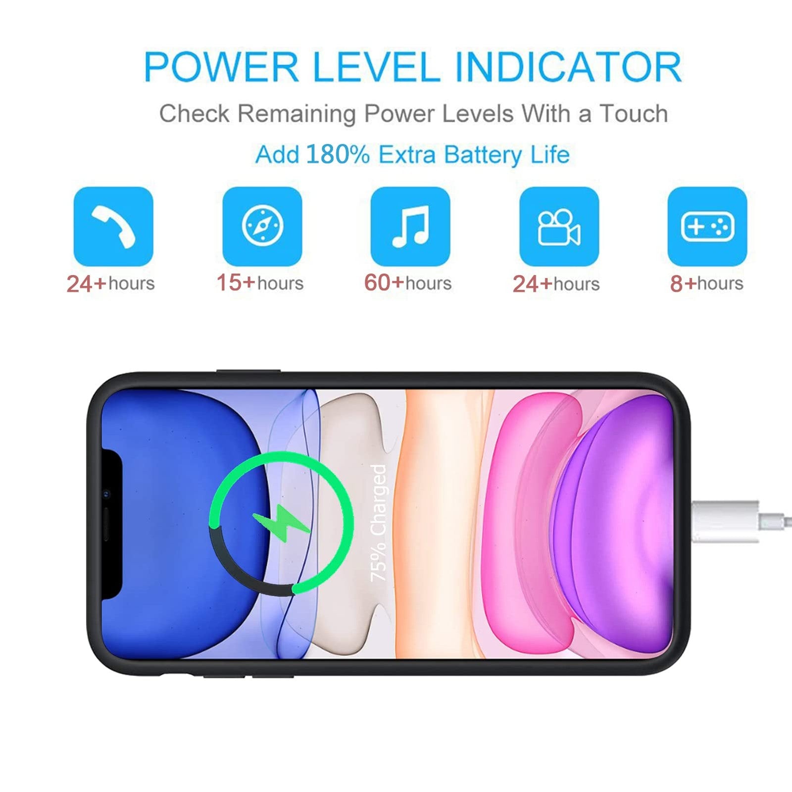 MAXBEAR iPhone 11 battery case with 10,000mAh capacity, portable protective charging case with built-in battery and ergonomic design.
