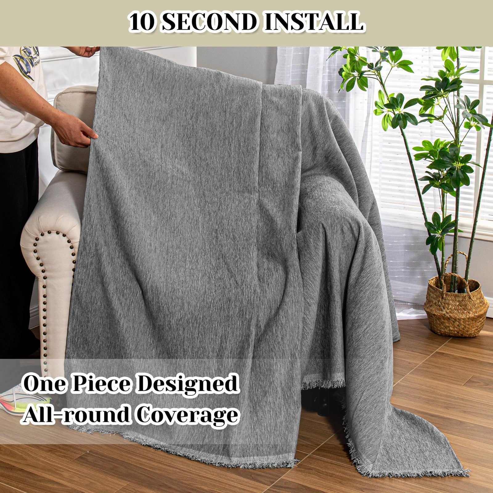 MEETSKY oversized washable recliner chair cover on armchair, showing its snug fit and soft fabric for protecting and decorating the couch.