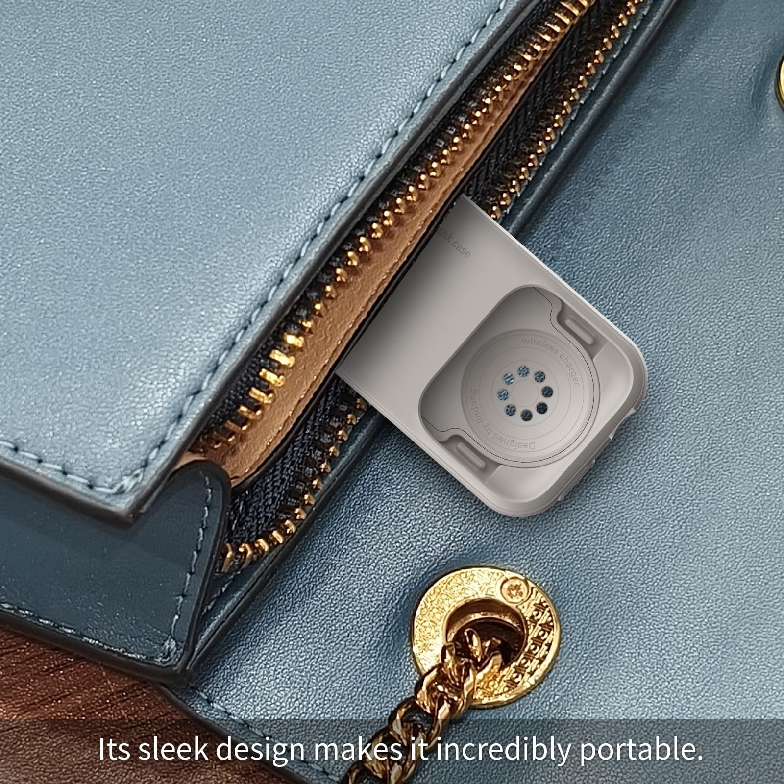 Evacu Apple Watch fast charging portable power bank with 1200mAh capacity, compact travel-friendly design, shown with charging cable.