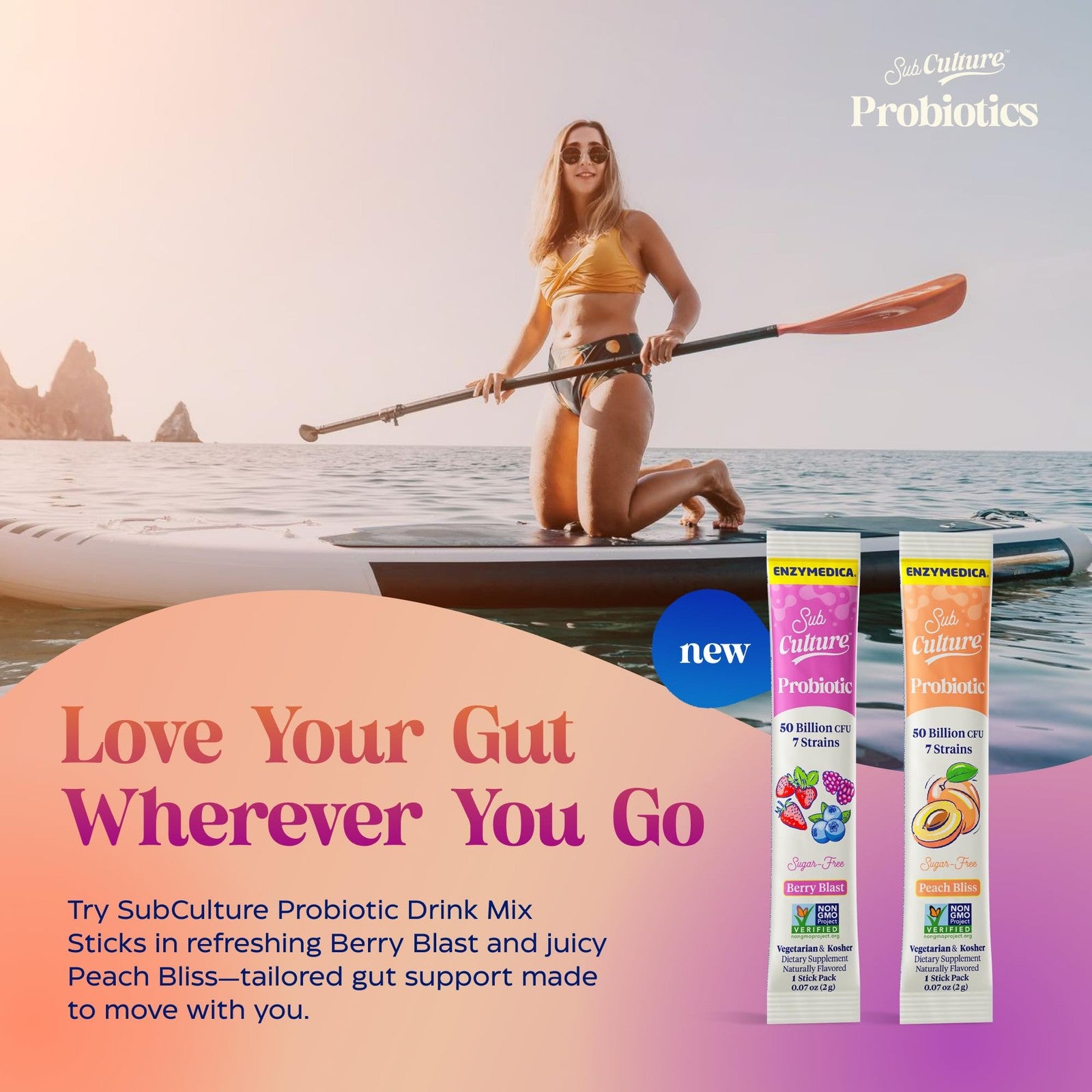 Enzymedica SubCulture Probiotics for Women with 50 Billion CFU, showing the supplement bottle and label.