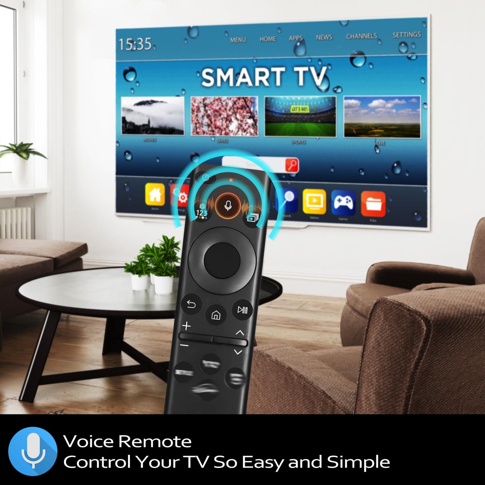 FonPeak Samsung Solar Voice TV Remote Control compatible with Neo QLED The Frame Crystal, featuring voice buttons and sleek design.