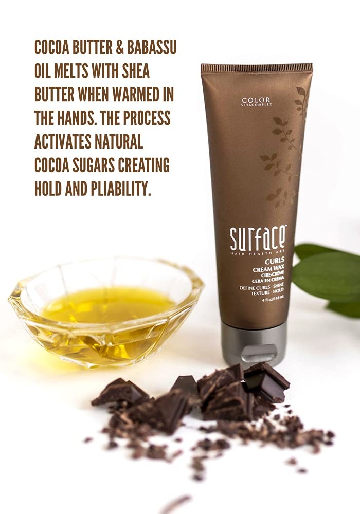 Surface Hair Curls Cream Wax for defining curls, adding shine and texture to curly hair, with a smooth, styled appearance.