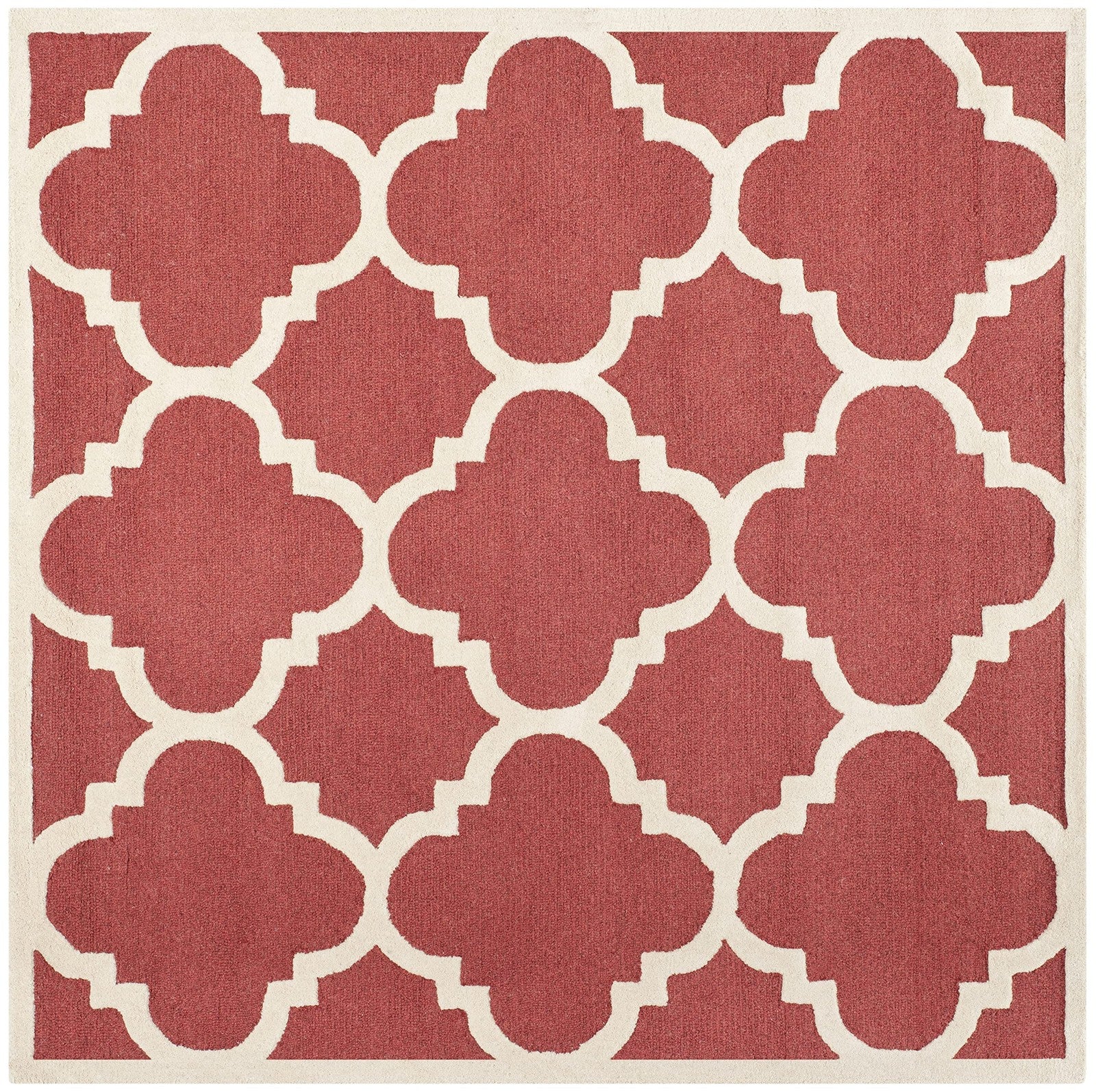 Safavieh Cambridge Collection Rust and Ivory handmade Moroccan area rug, 8-foot square with intricate geometric patterns.