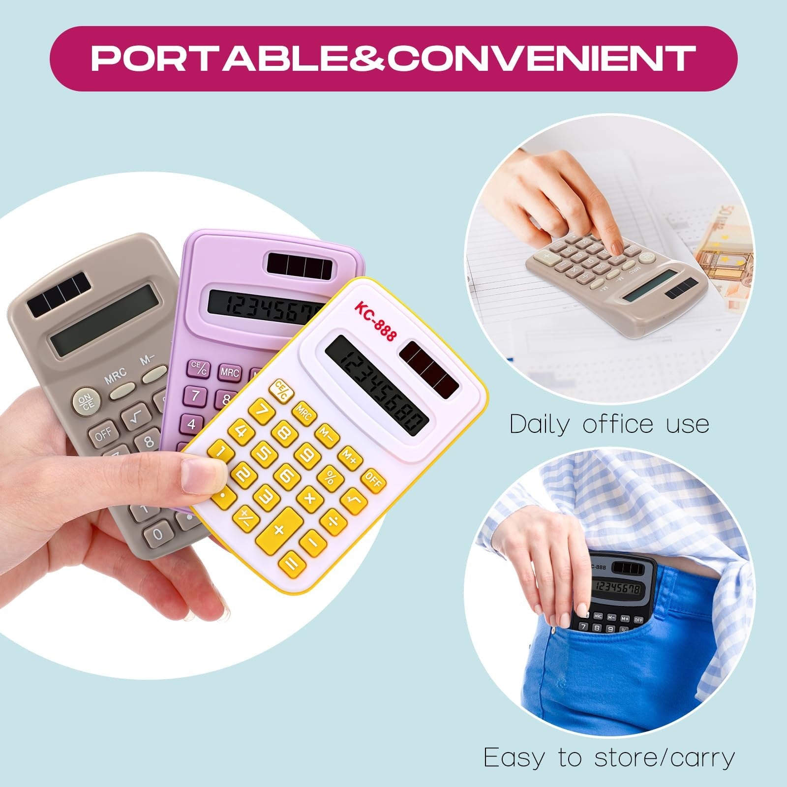 Set of 48 Yunsailing pocket calculators with small, compact design, each featuring a 4-function, battery-powered calculator.