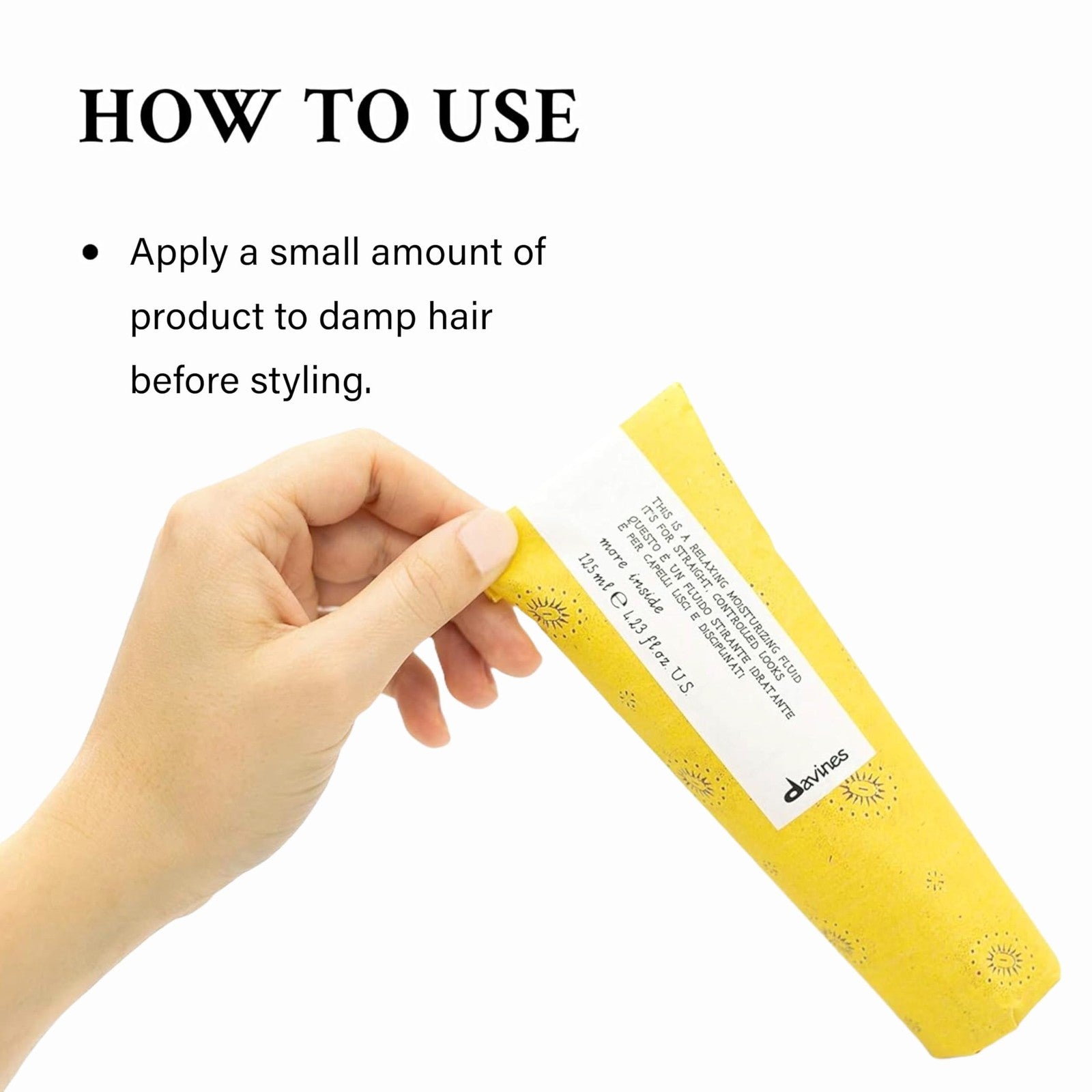 Davines This is a Relaxing Moisturizing Fluid heat protection and frizz control serum in a sleek bottle.