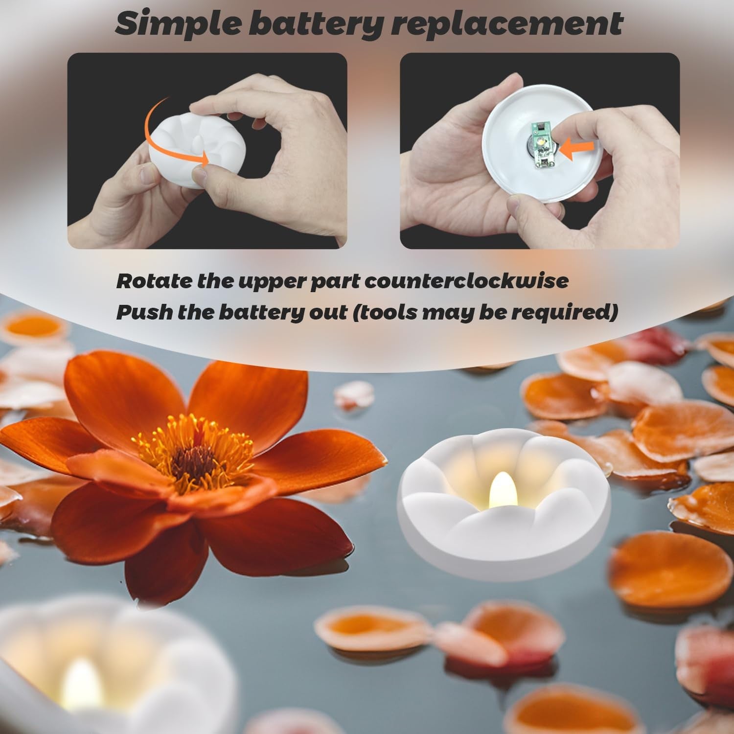 Set of 36 Tappovaly LED flameless floating candles, 3-inch waterproof battery-operated candles with flickering flame effect